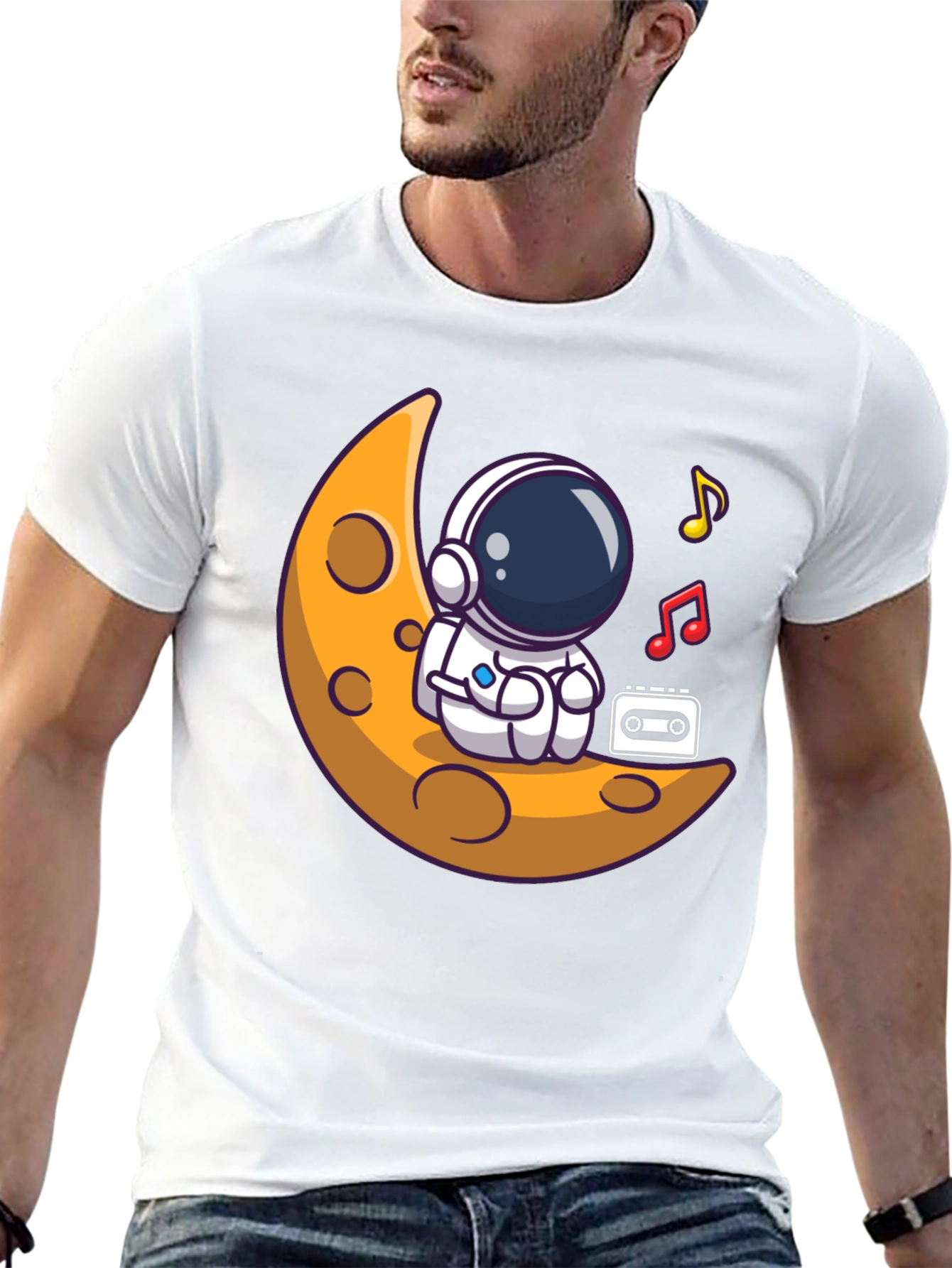 Astronaut Moon Tunes Black T-Shirt