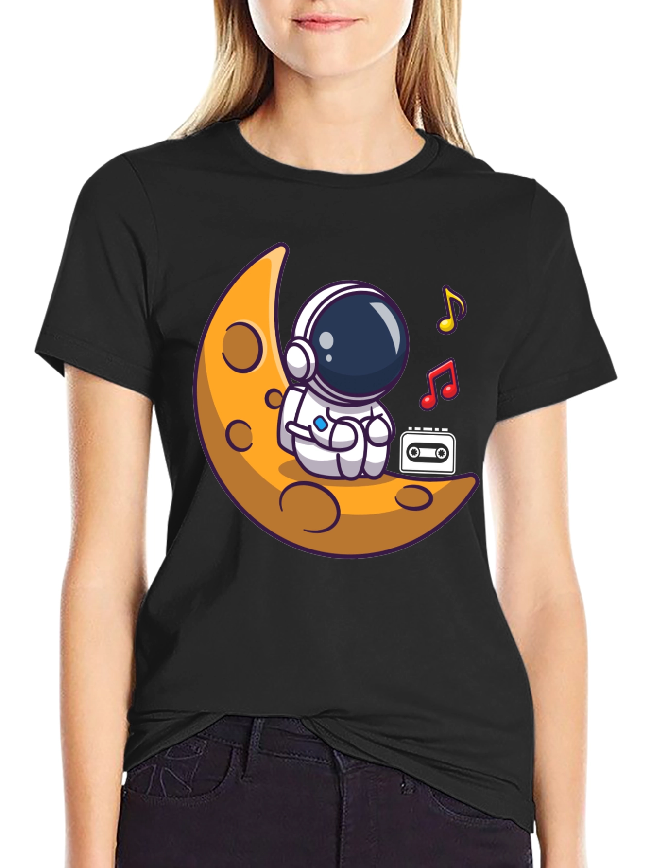 Astronaut Moon Tunes Black T-Shirt