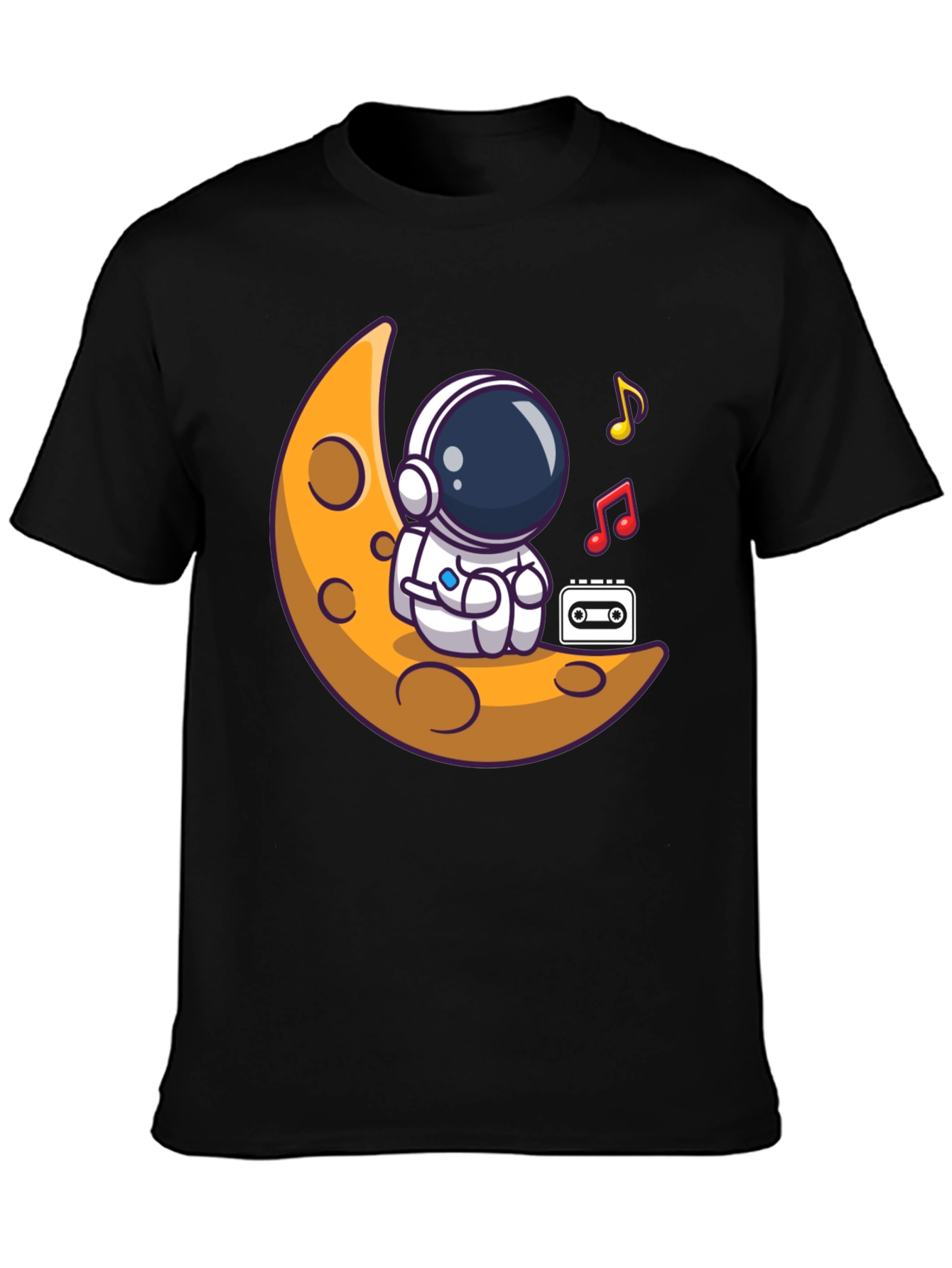 Astronaut Moon Tunes Black T-Shirt