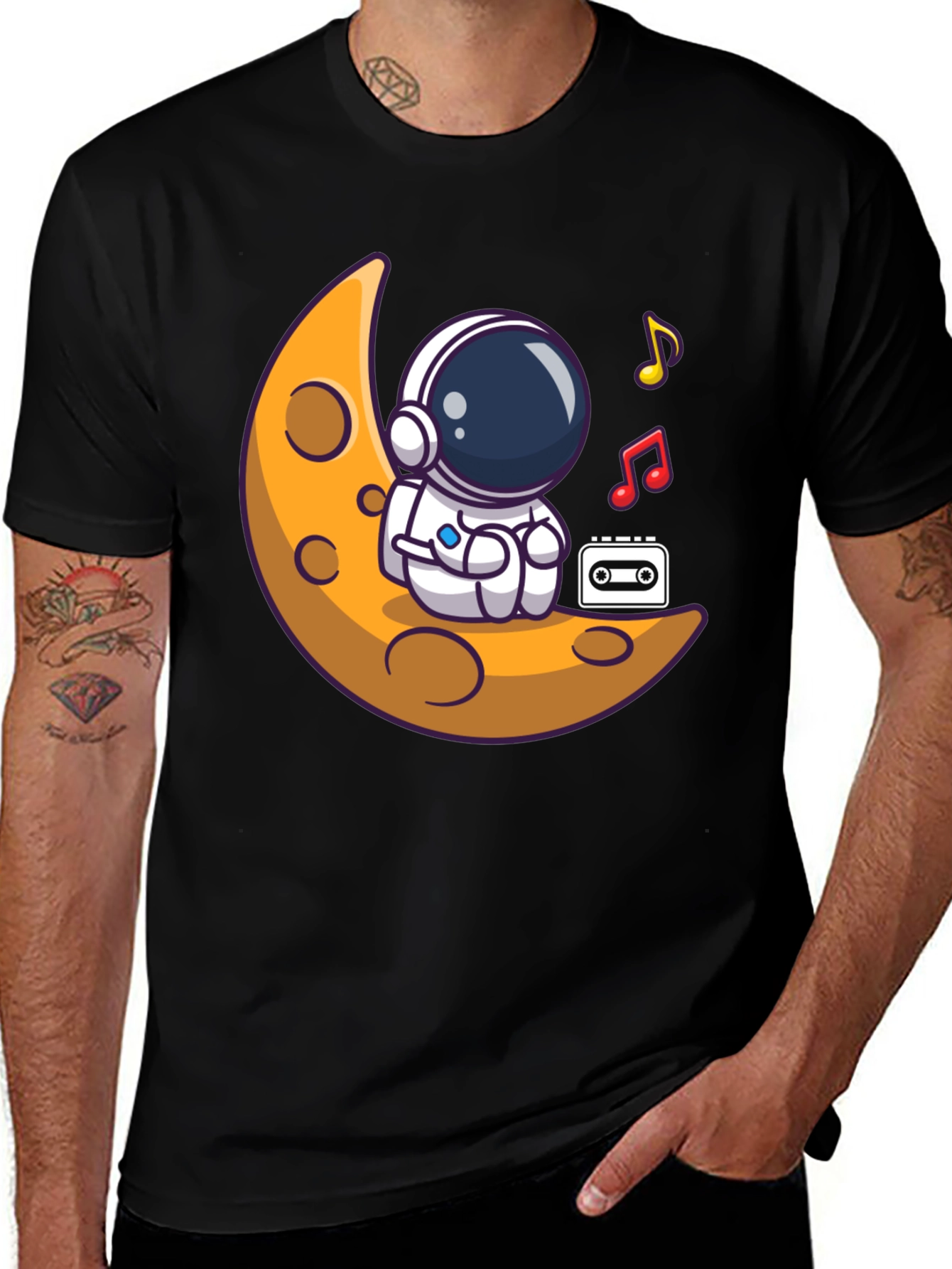 Astronaut Moon Tunes Black T-Shirt