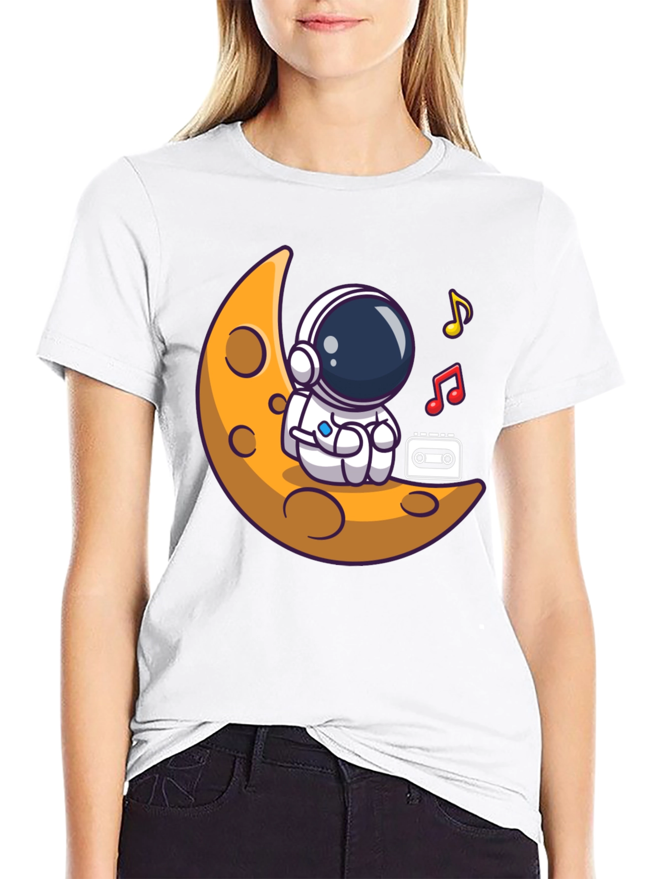 Astronaut Moon Tunes Black T-Shirt