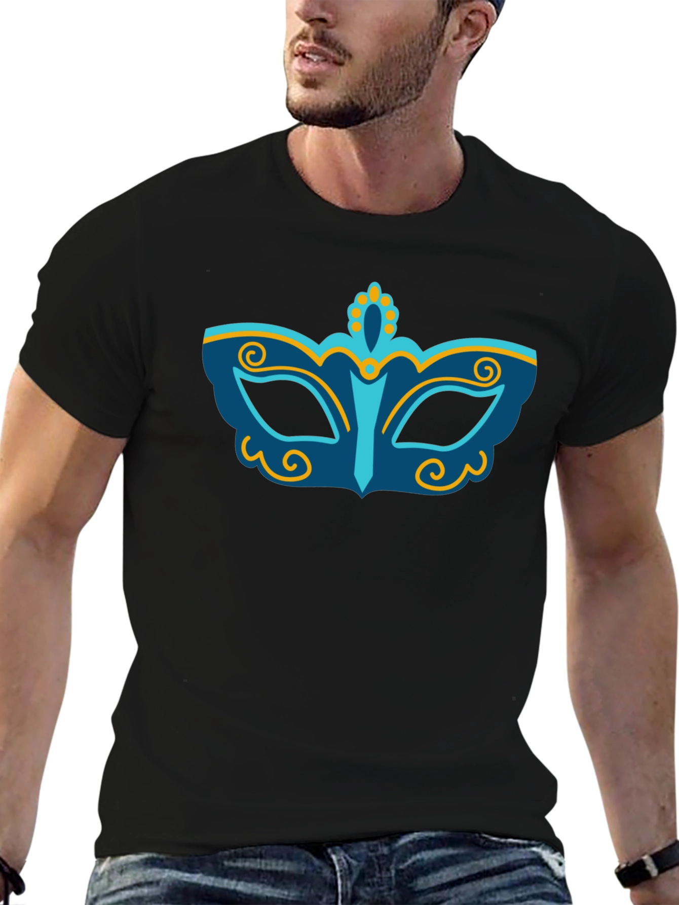 Mardi Gras Mask Graphic T-Shirt - Black