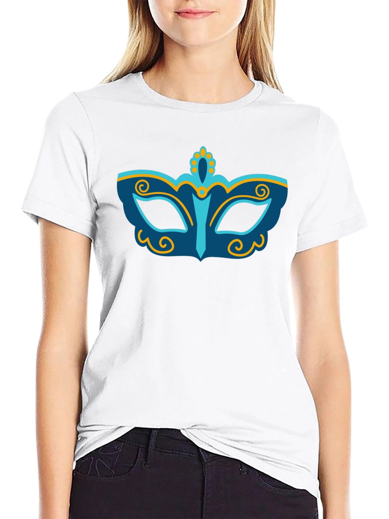 Mardi Gras Mask Graphic T-Shirt - Black