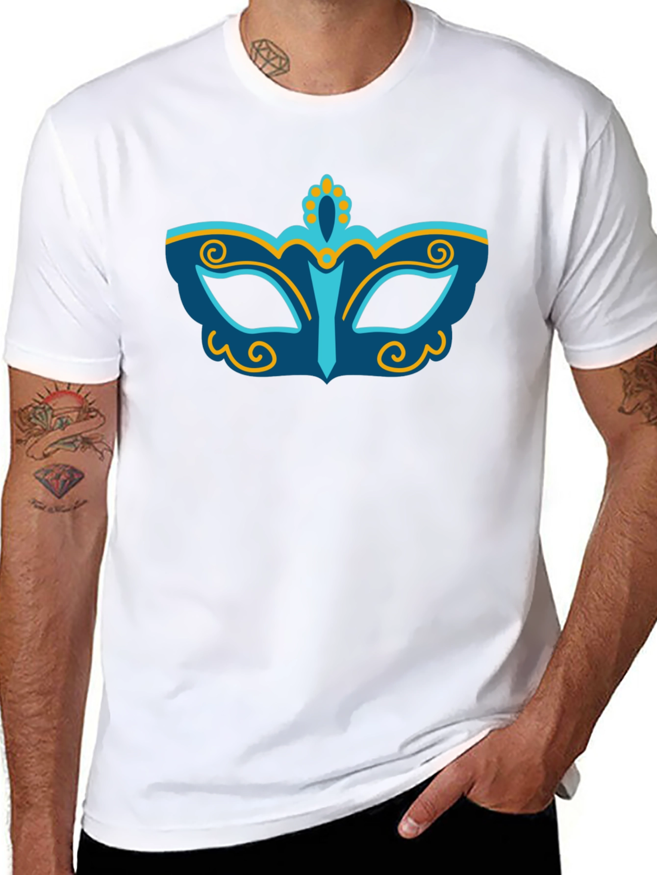 Mardi Gras Mask Graphic T-Shirt - Black