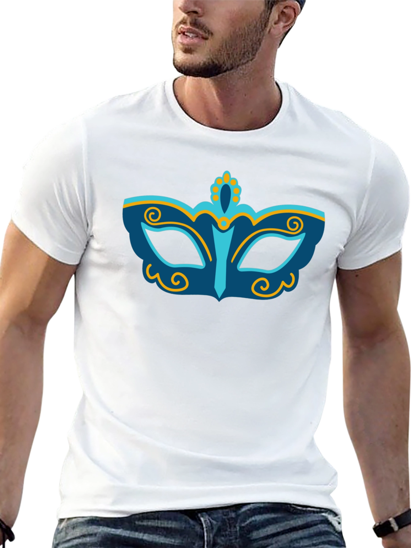 Mardi Gras Mask Graphic T-Shirt - Black