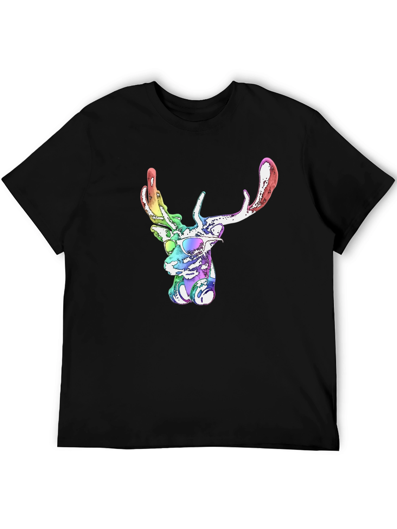 Cool Rainbow Deer Graphic Tee - Mens Black T-Shirt