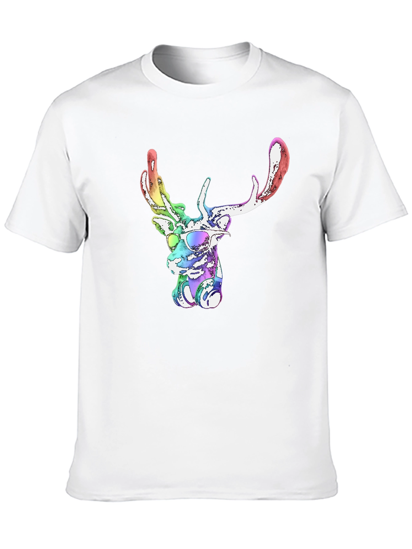 Cool Rainbow Deer Graphic Tee - Mens Black T-Shirt