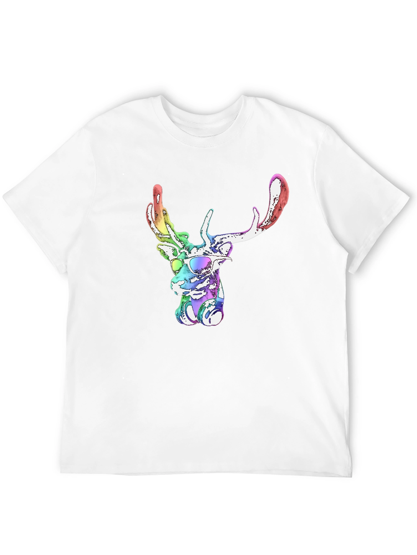 Cool Rainbow Deer Graphic Tee - Mens Black T-Shirt