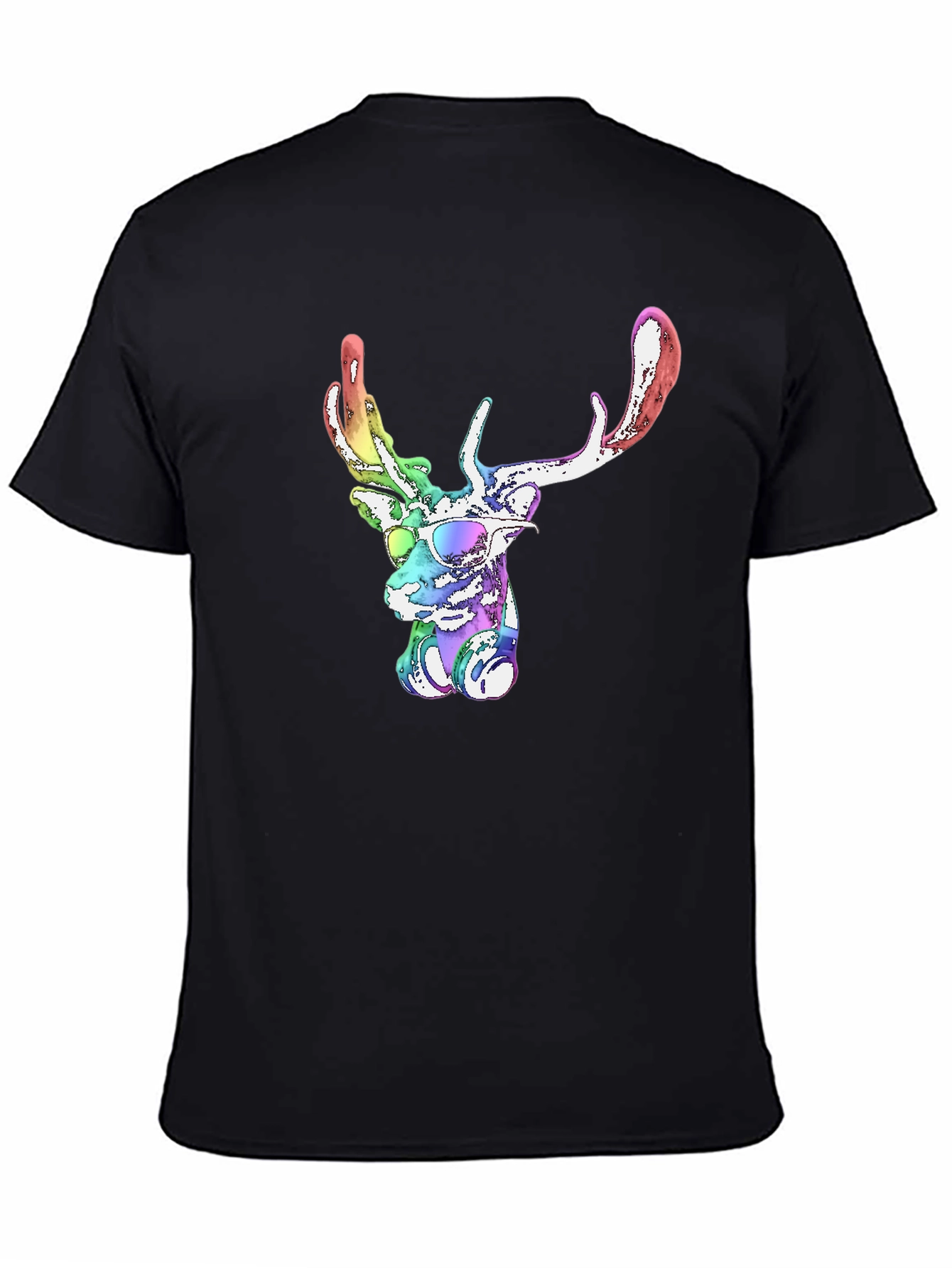 Cool Rainbow Deer Graphic Tee - Mens Black T-Shirt