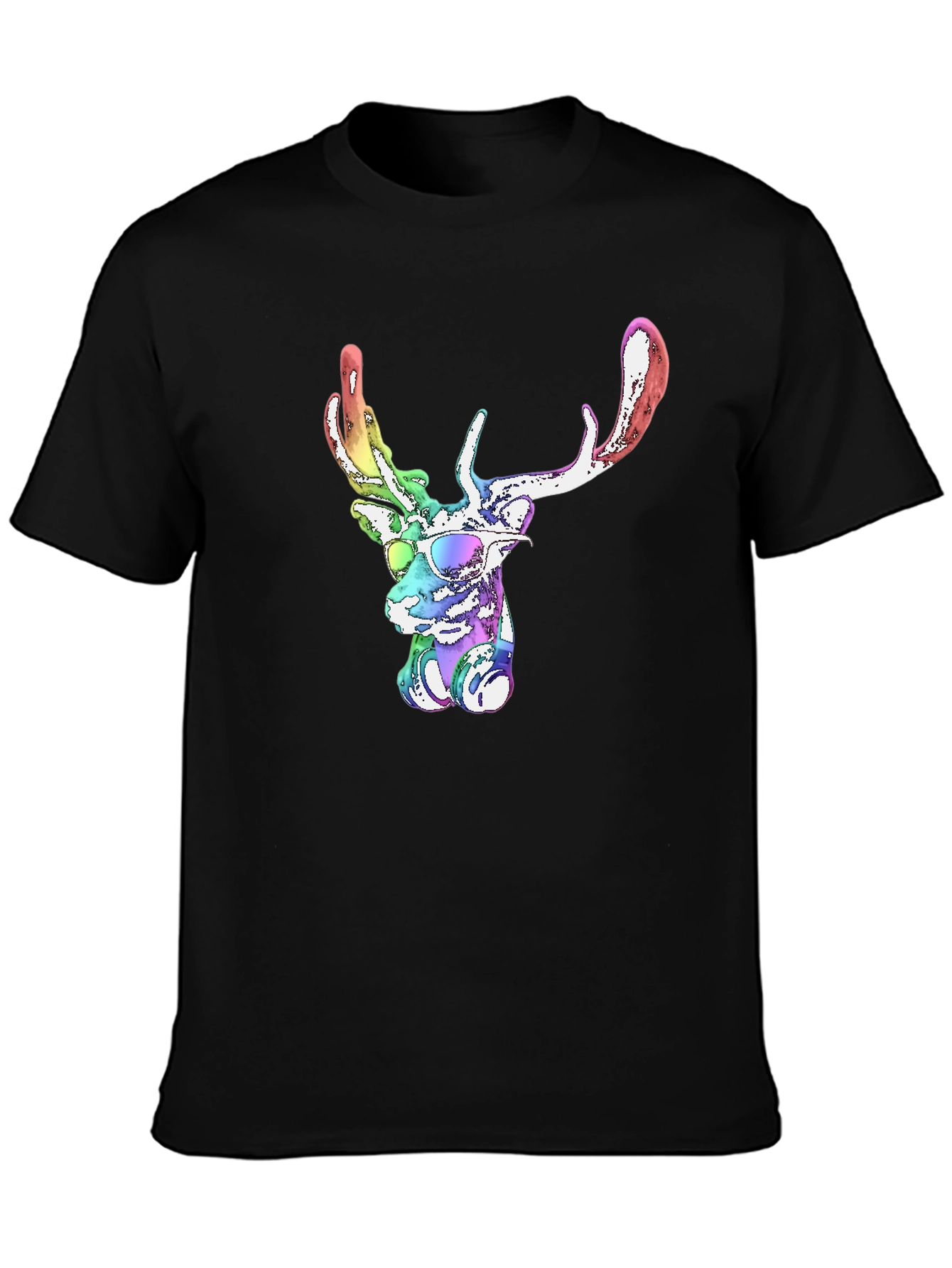 Cool Rainbow Deer Graphic Tee - Mens Black T-Shirt