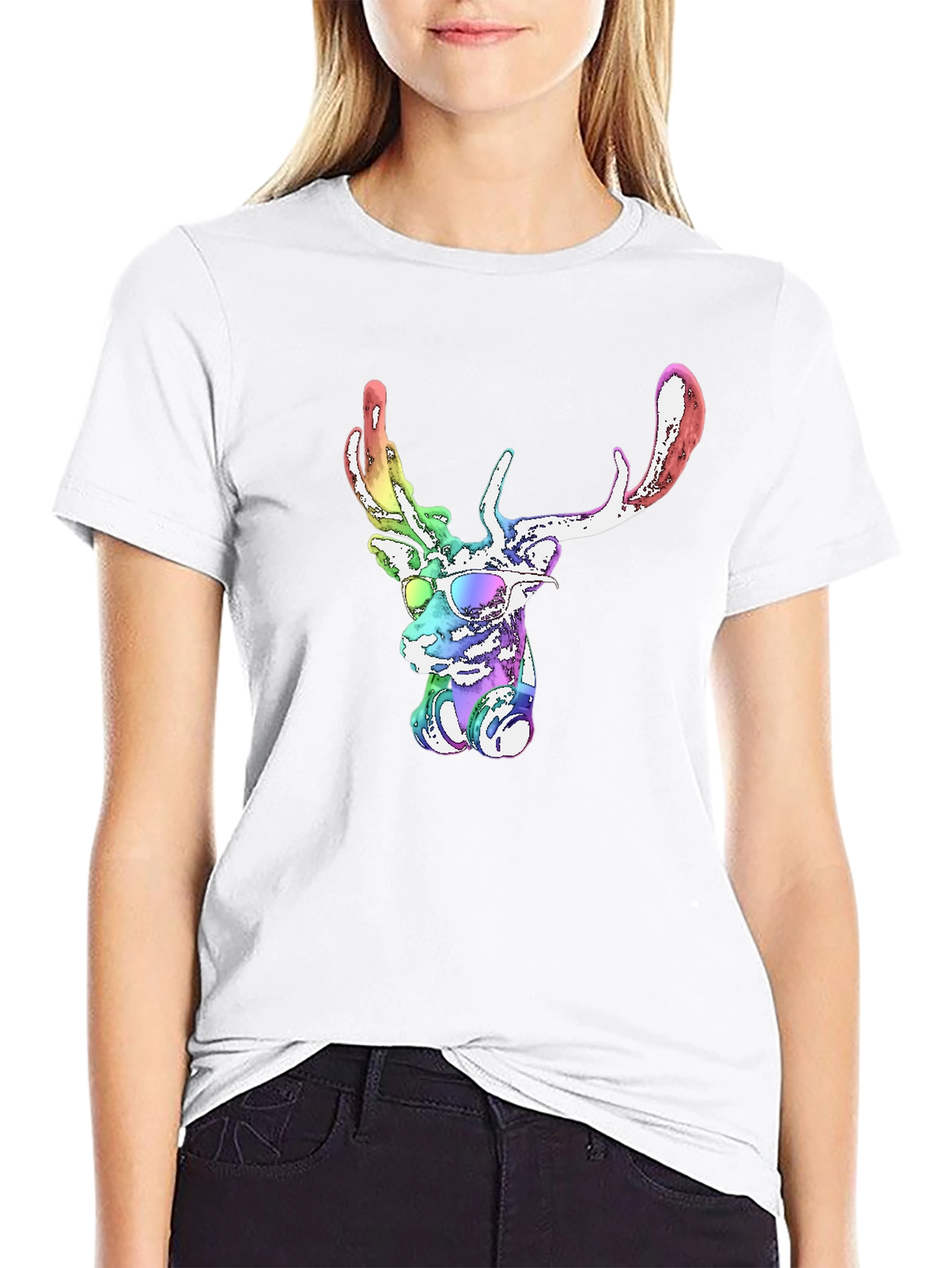 Cool Rainbow Deer Graphic Tee - Mens Black T-Shirt
