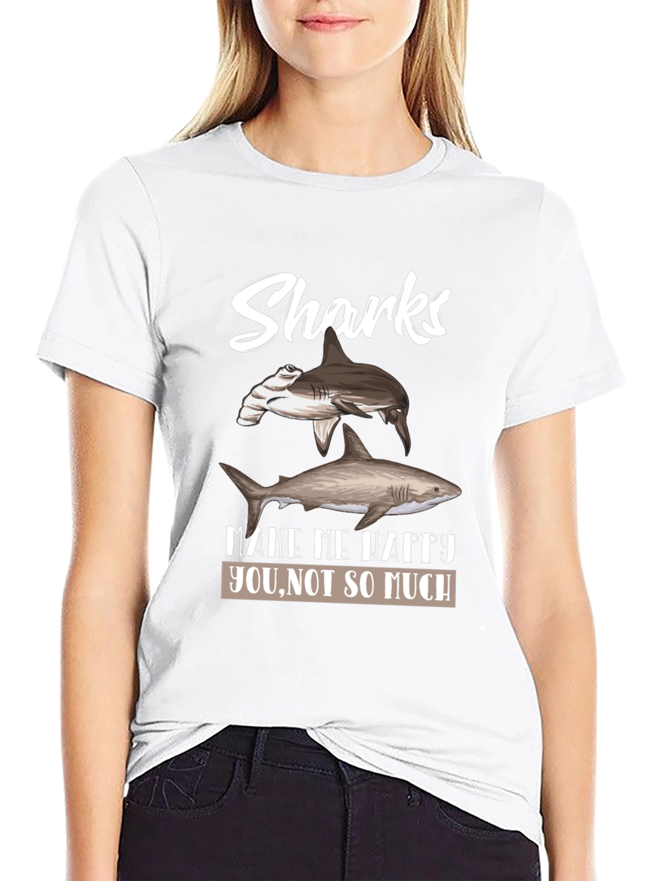 Sharks Make Me Happy Mens Black Graphic Tee