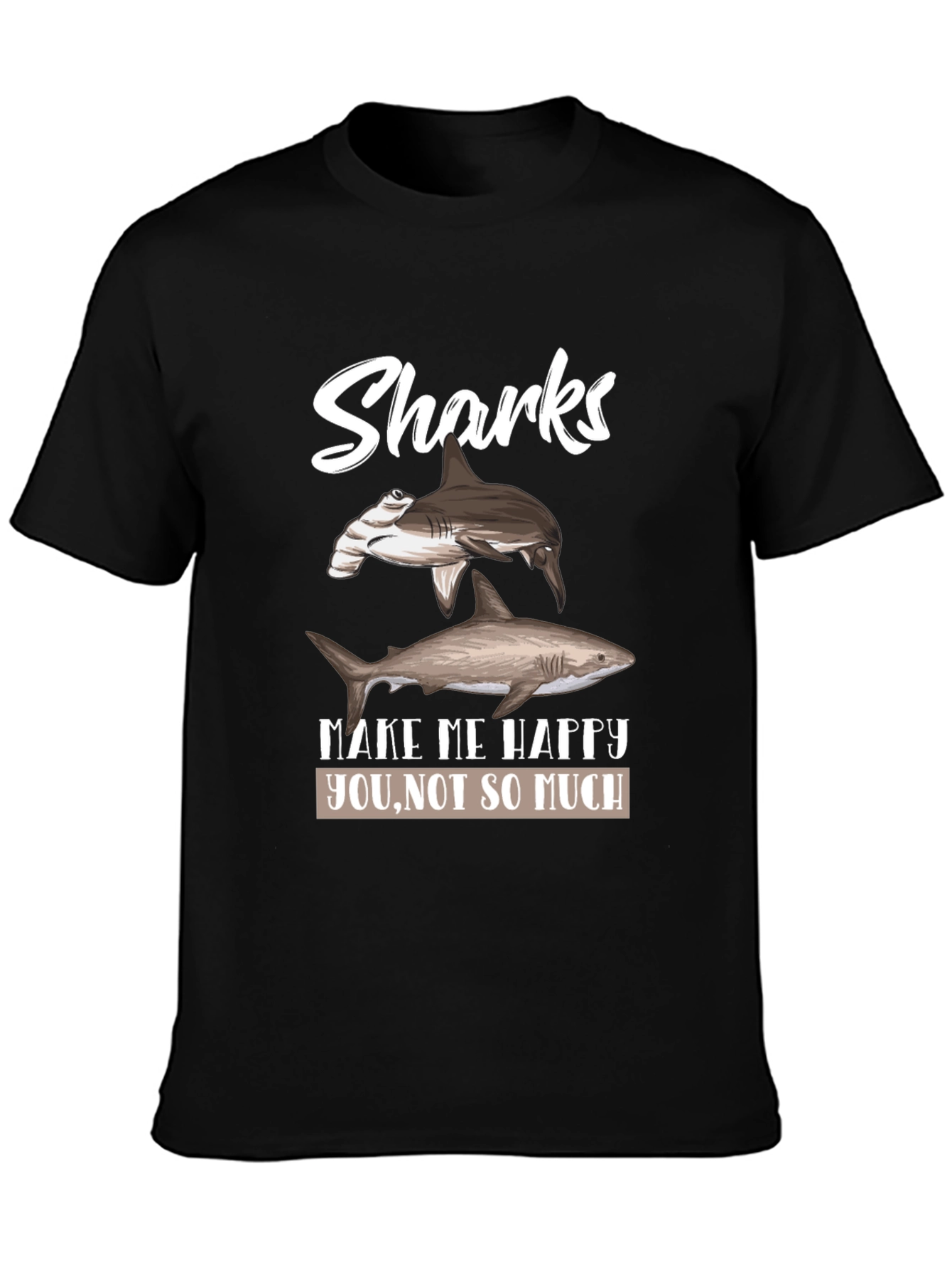 Sharks Make Me Happy Mens Black Graphic Tee