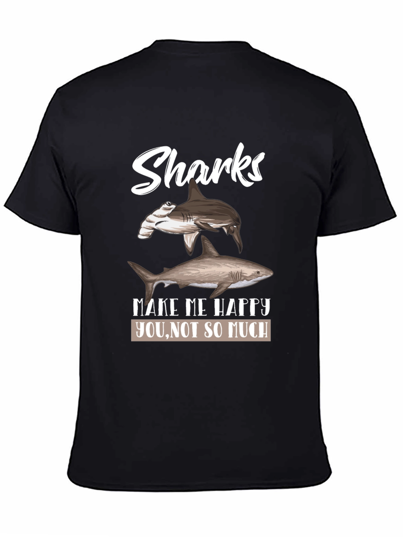 Sharks Make Me Happy Mens Black Graphic Tee