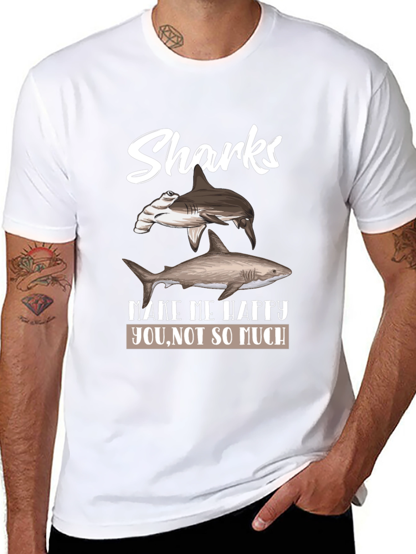 Sharks Make Me Happy Mens Black Graphic Tee