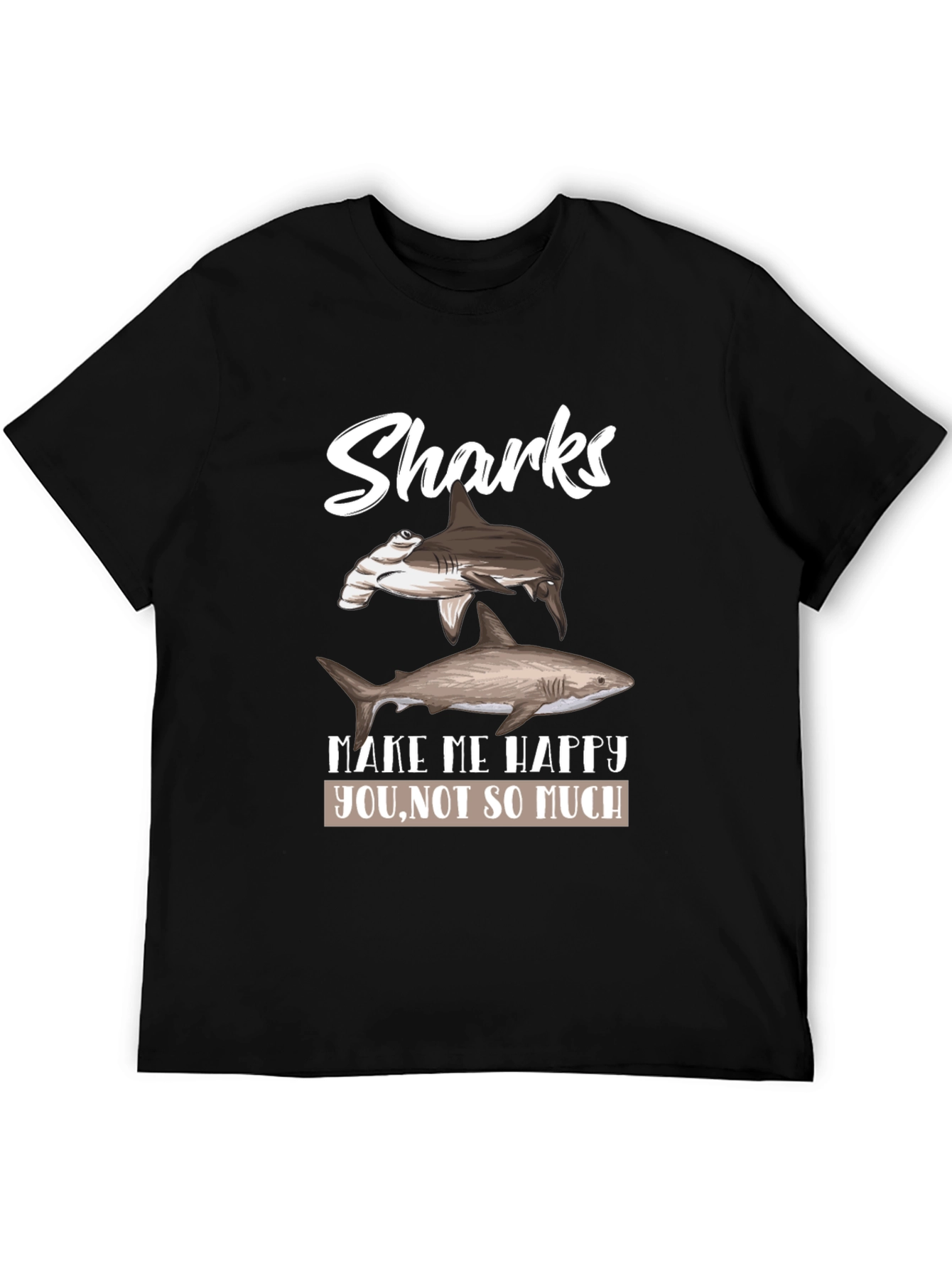Sharks Make Me Happy Mens Black Graphic Tee