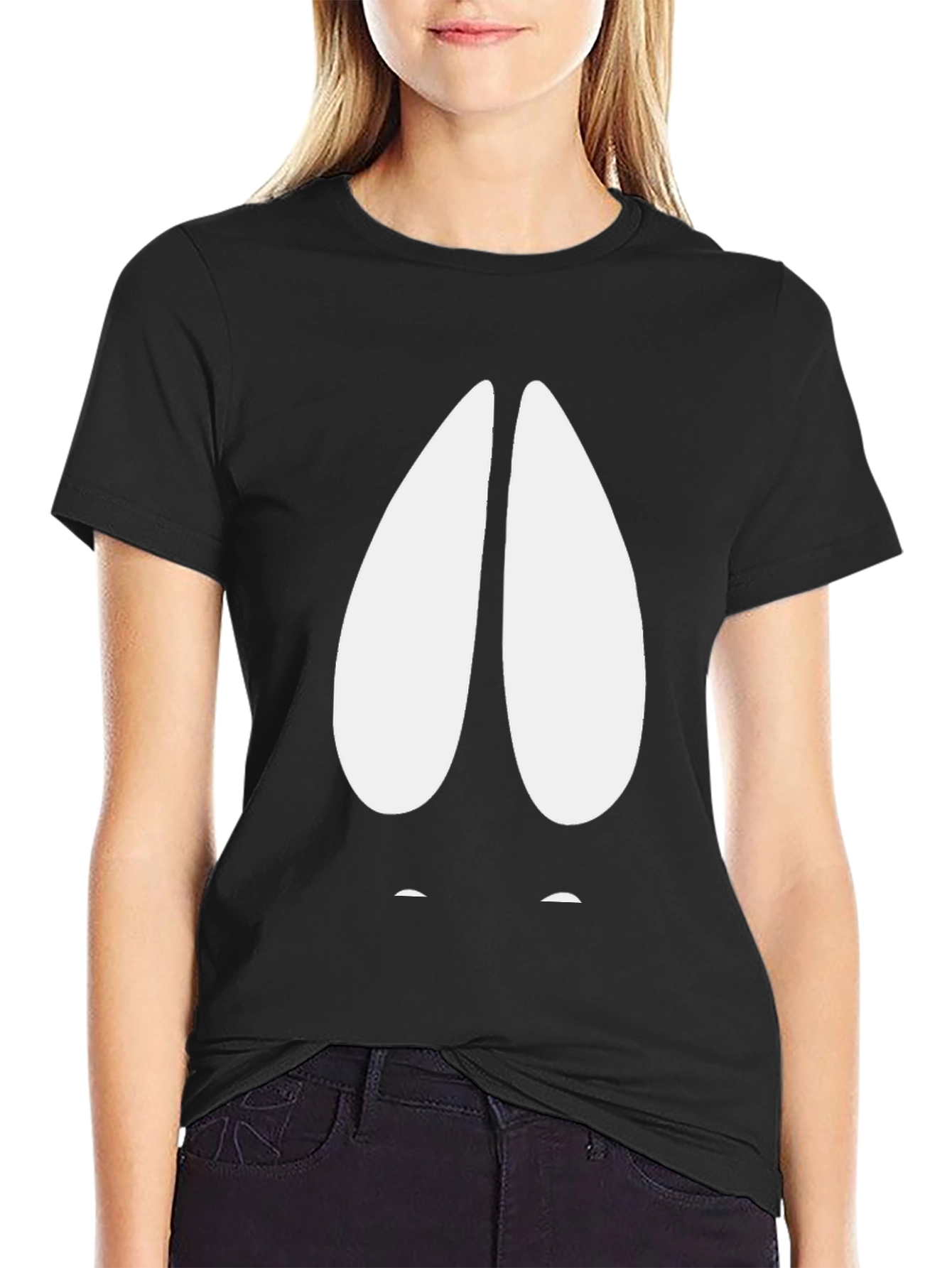 Humorous Black T-Shirt with Cartoon Hoof Print
