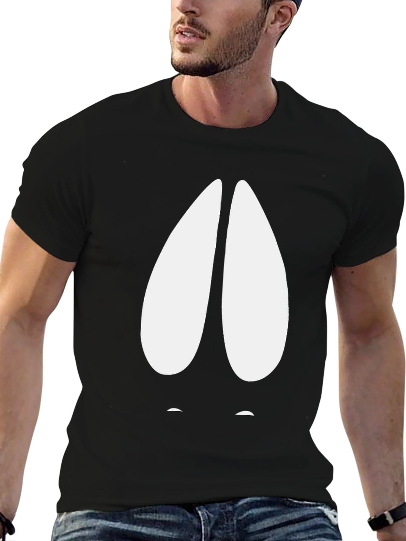 Humorous Black T-Shirt with Cartoon Hoof Print
