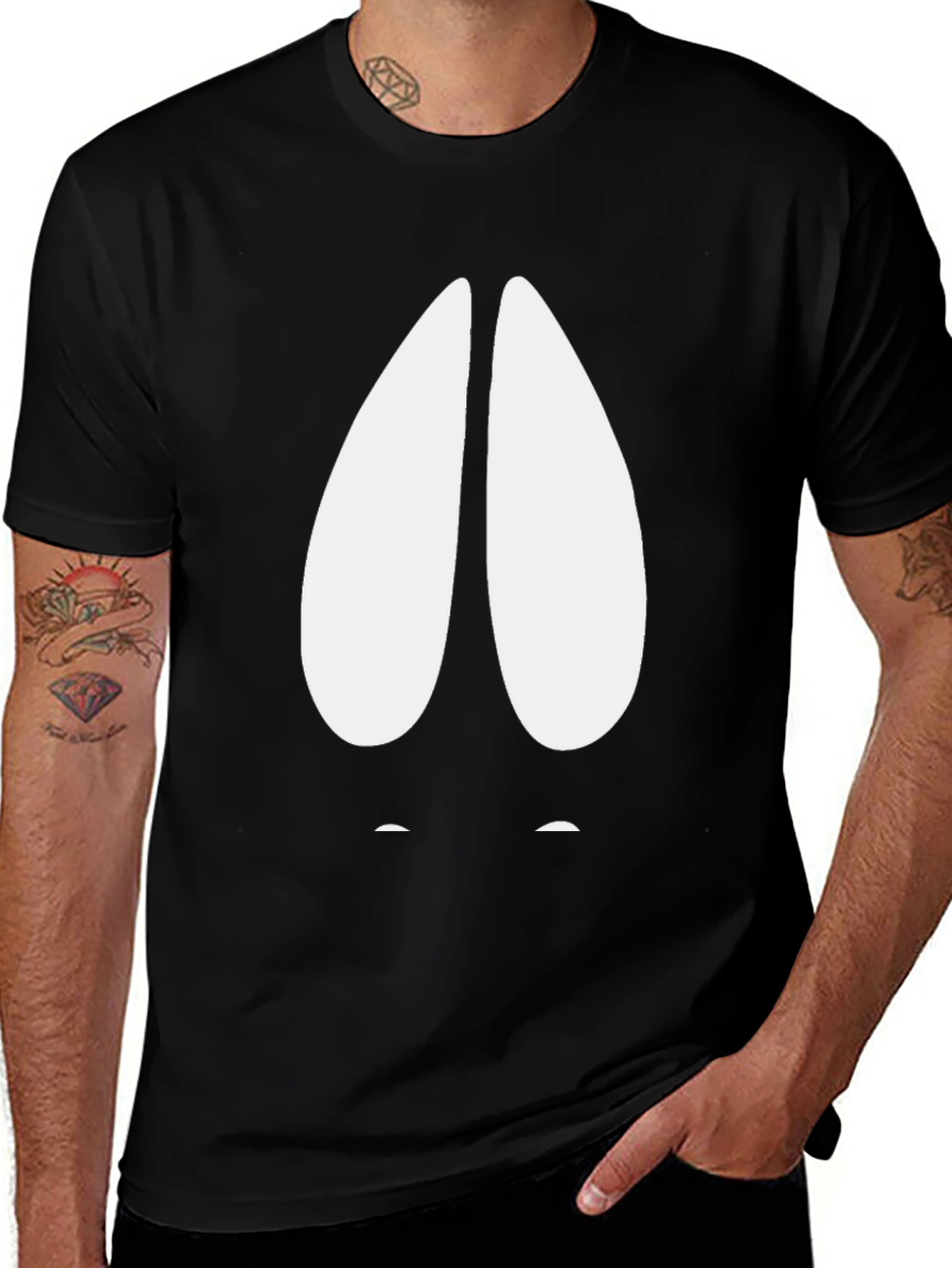 Humorous Black T-Shirt with Cartoon Hoof Print