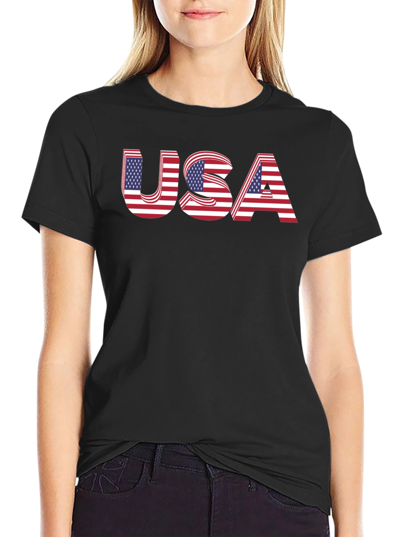USA Flag Graphic Black T-Shirt