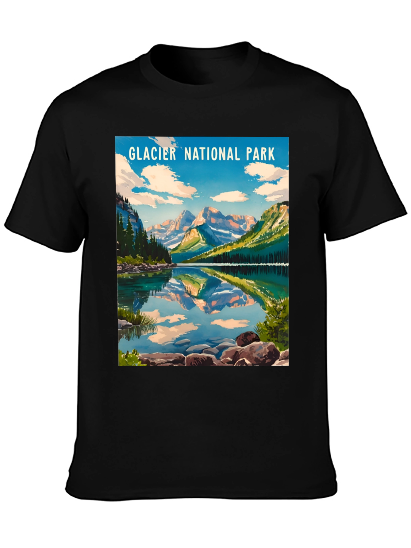 Glacier National Park Black Graphic T-Shirt