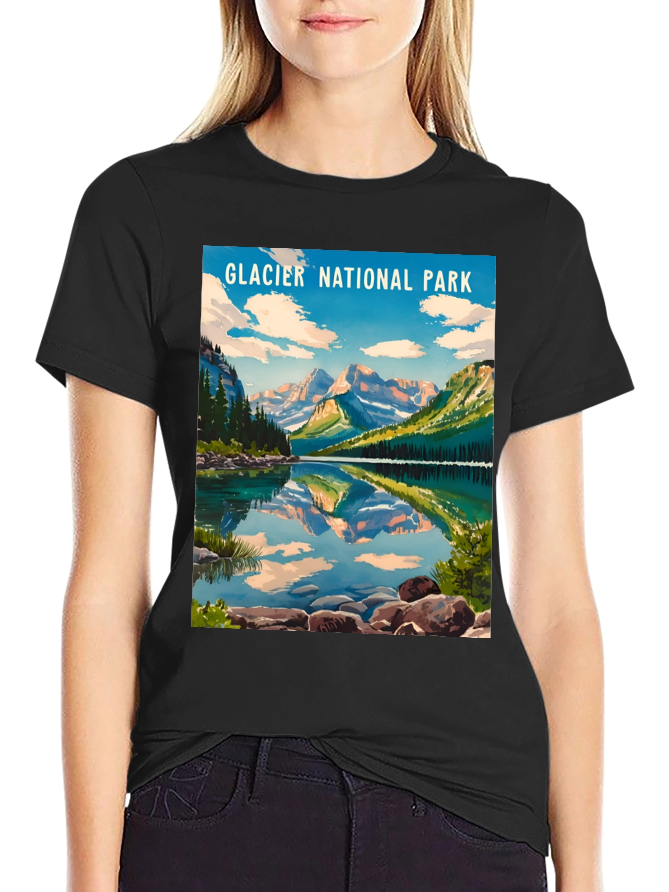 Glacier National Park Black Graphic T-Shirt