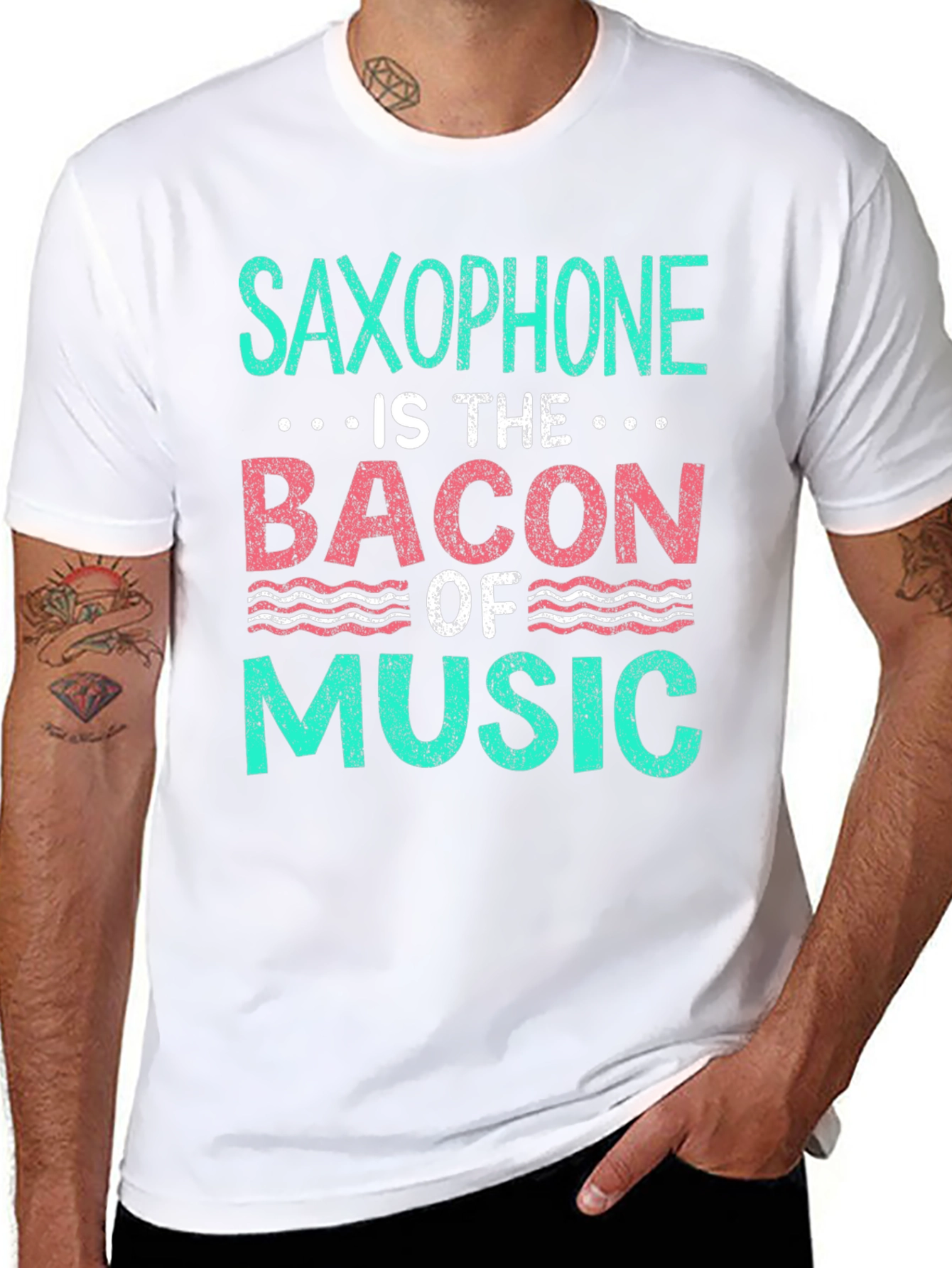 Saxophone Bacon of Music T-Shirt - Musician Funny Tee