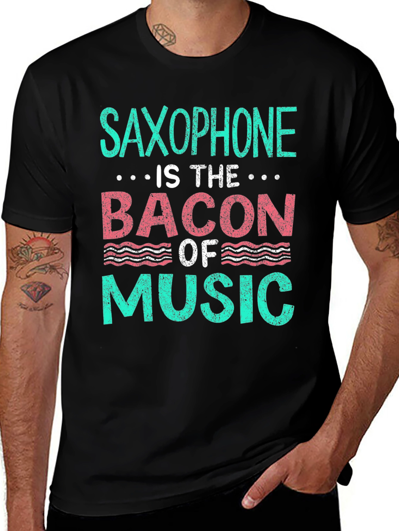 Saxophone Bacon of Music T-Shirt - Musician Funny Tee