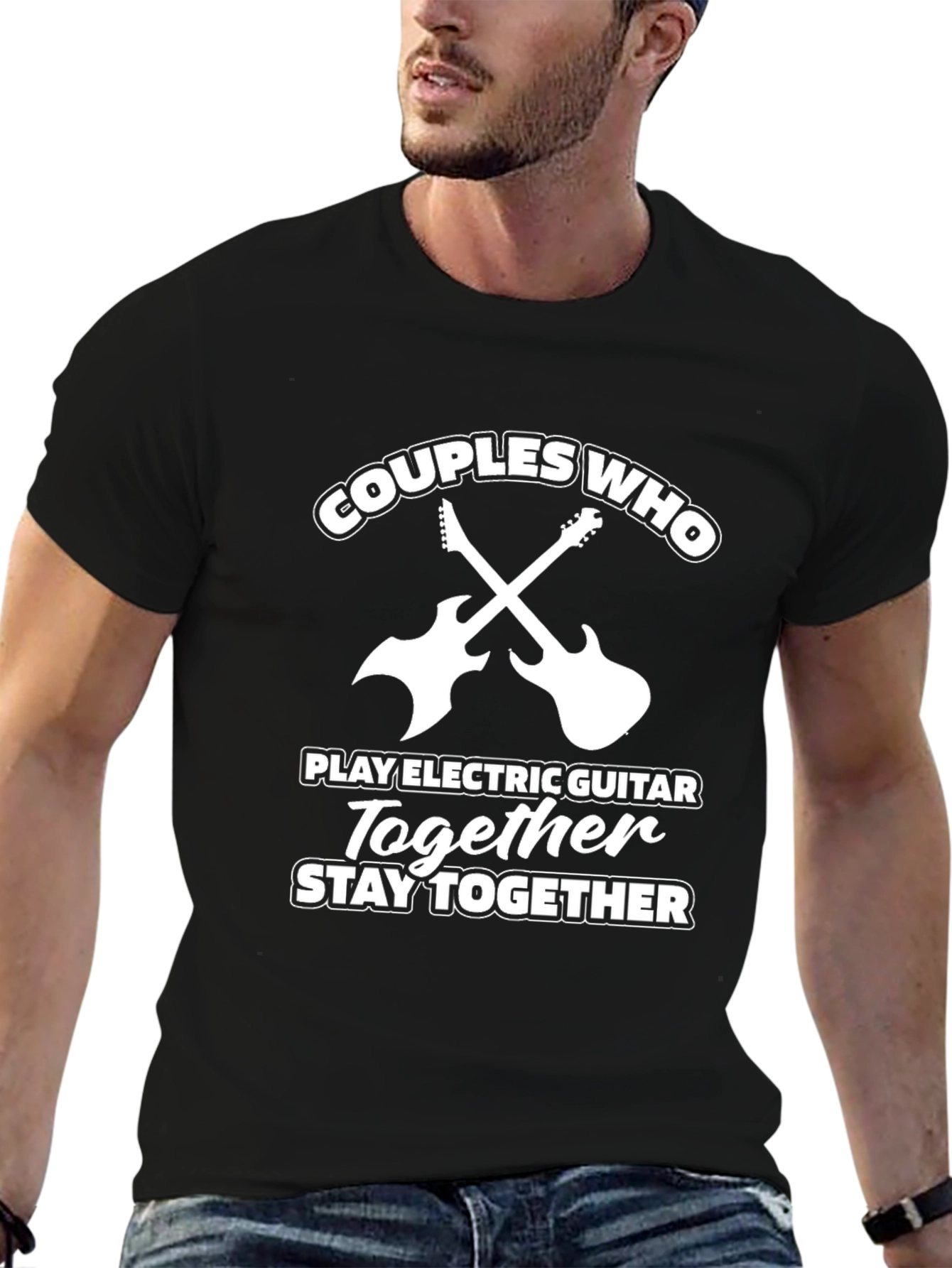 Couples Who Play Guitar Together Black T-Shirt