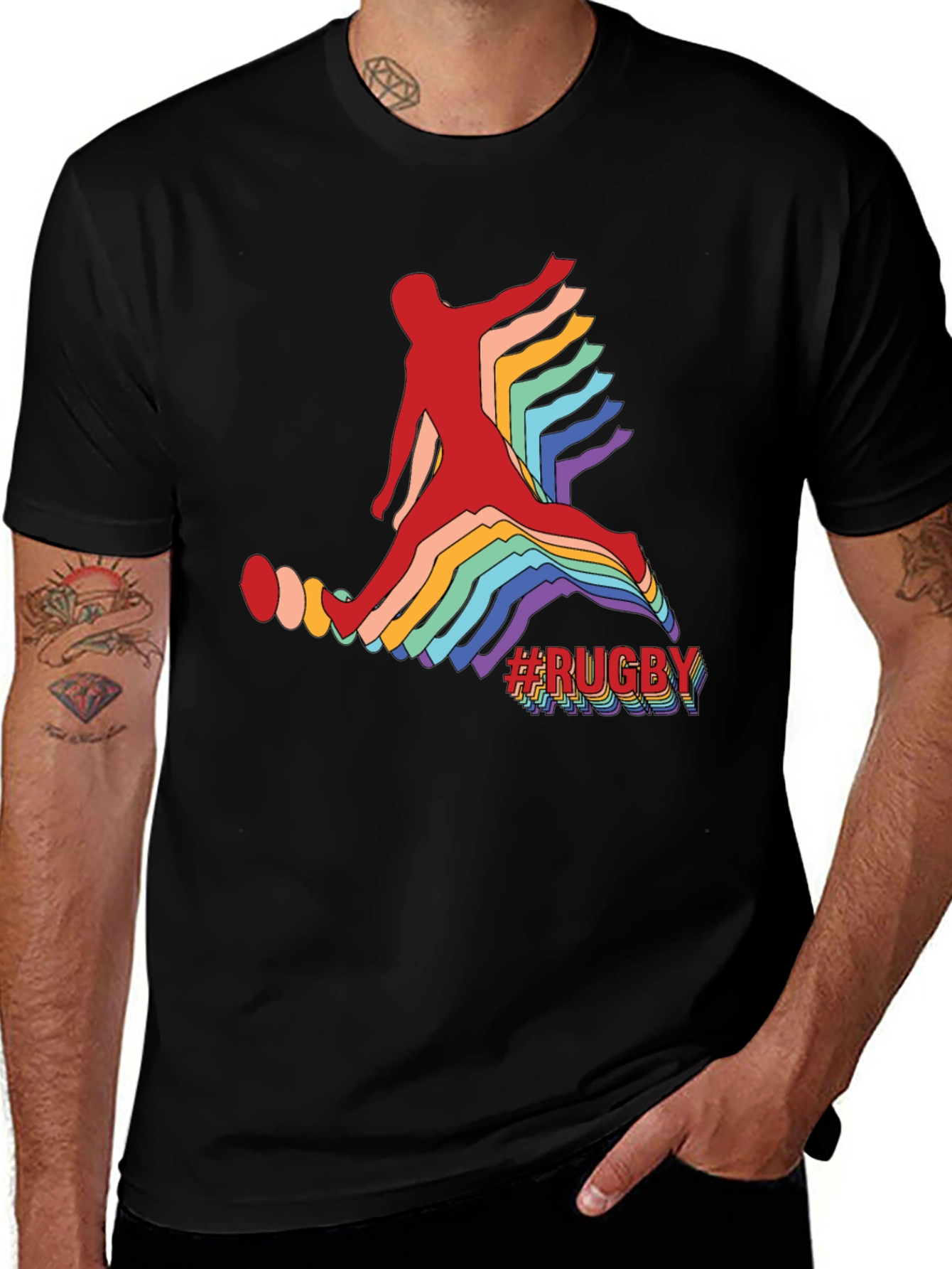 Mens Rugby Graphic Tee - Retro Athlete Design