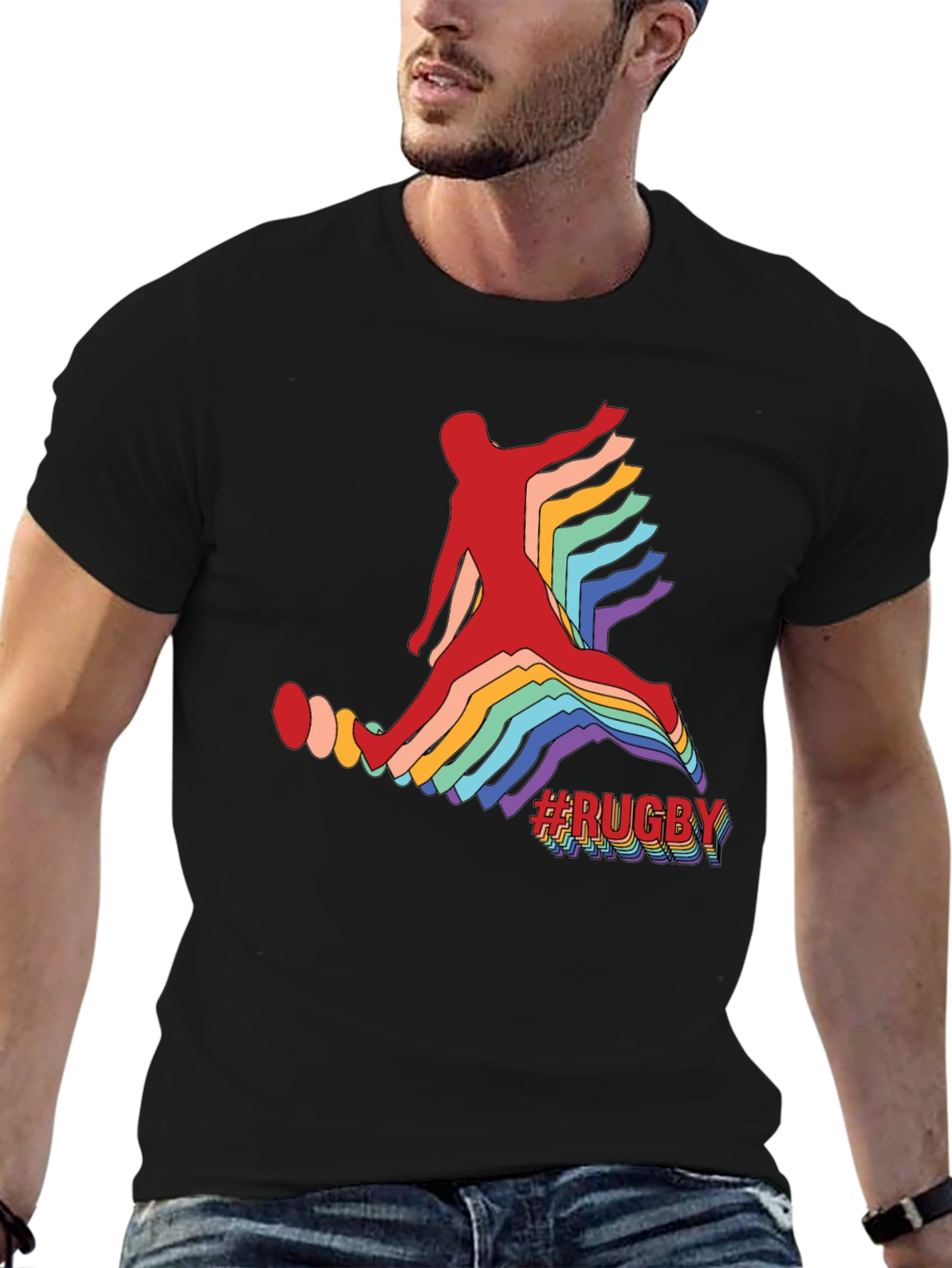 Mens Rugby Graphic Tee - Retro Athlete Design