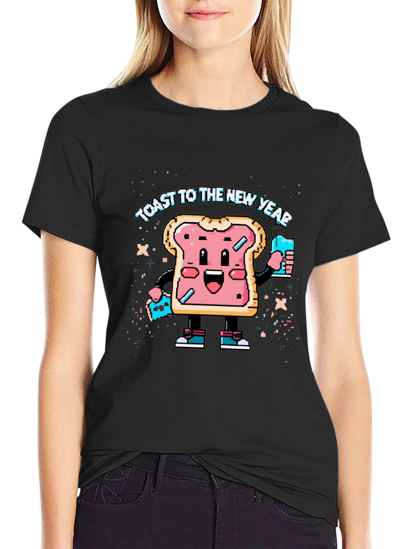 Toast to the New Year Graphic Black T-Shirt