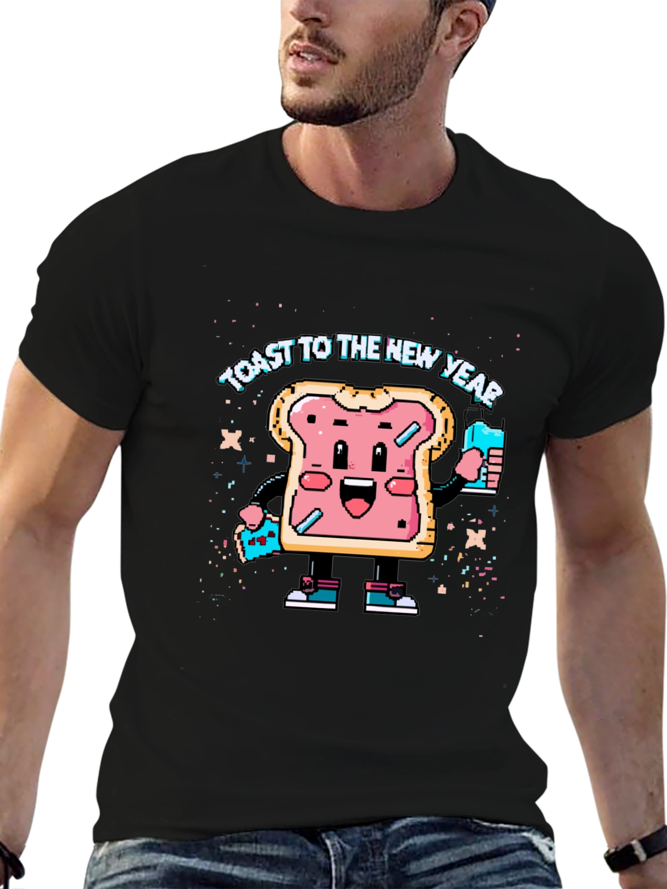 Toast to the New Year Graphic Black T-Shirt