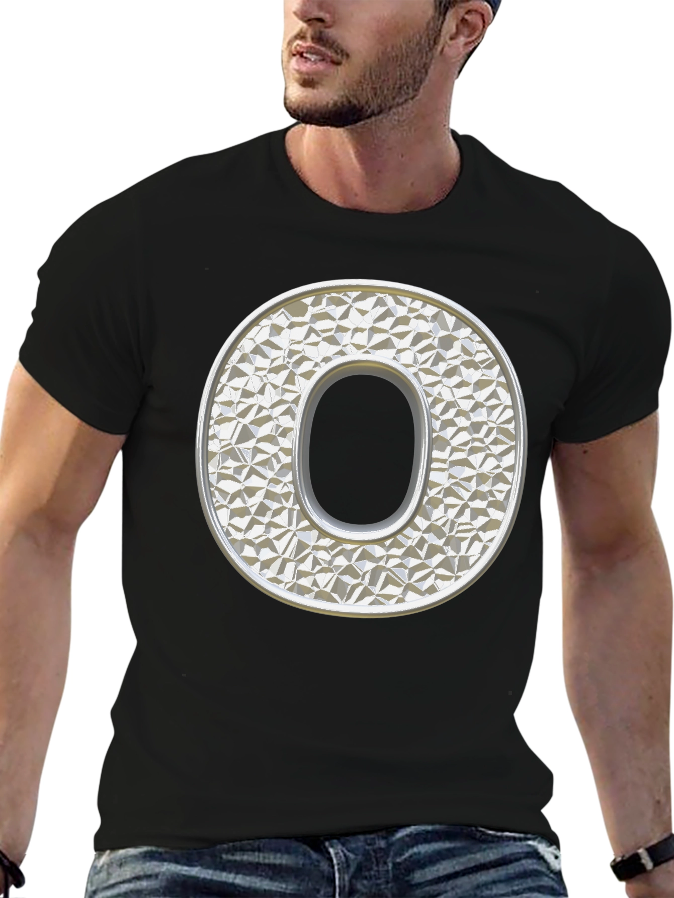 Letter O Graphic Tee - Stylish Mens Black T-Shirt