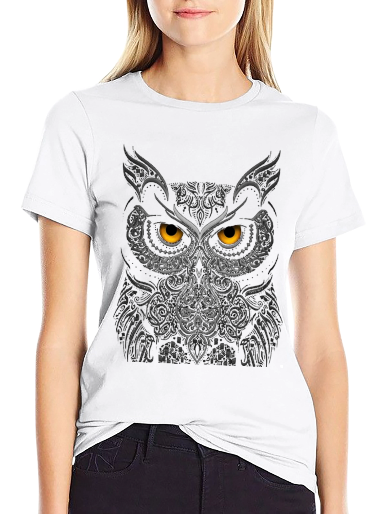 Owl Face Graphic Tee - Black