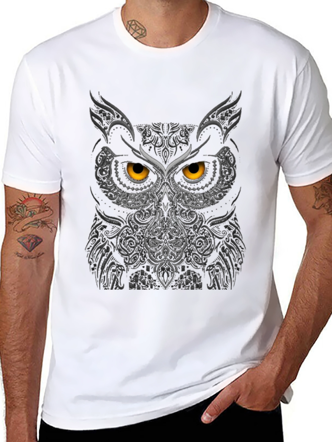 Owl Face Graphic Tee - Black
