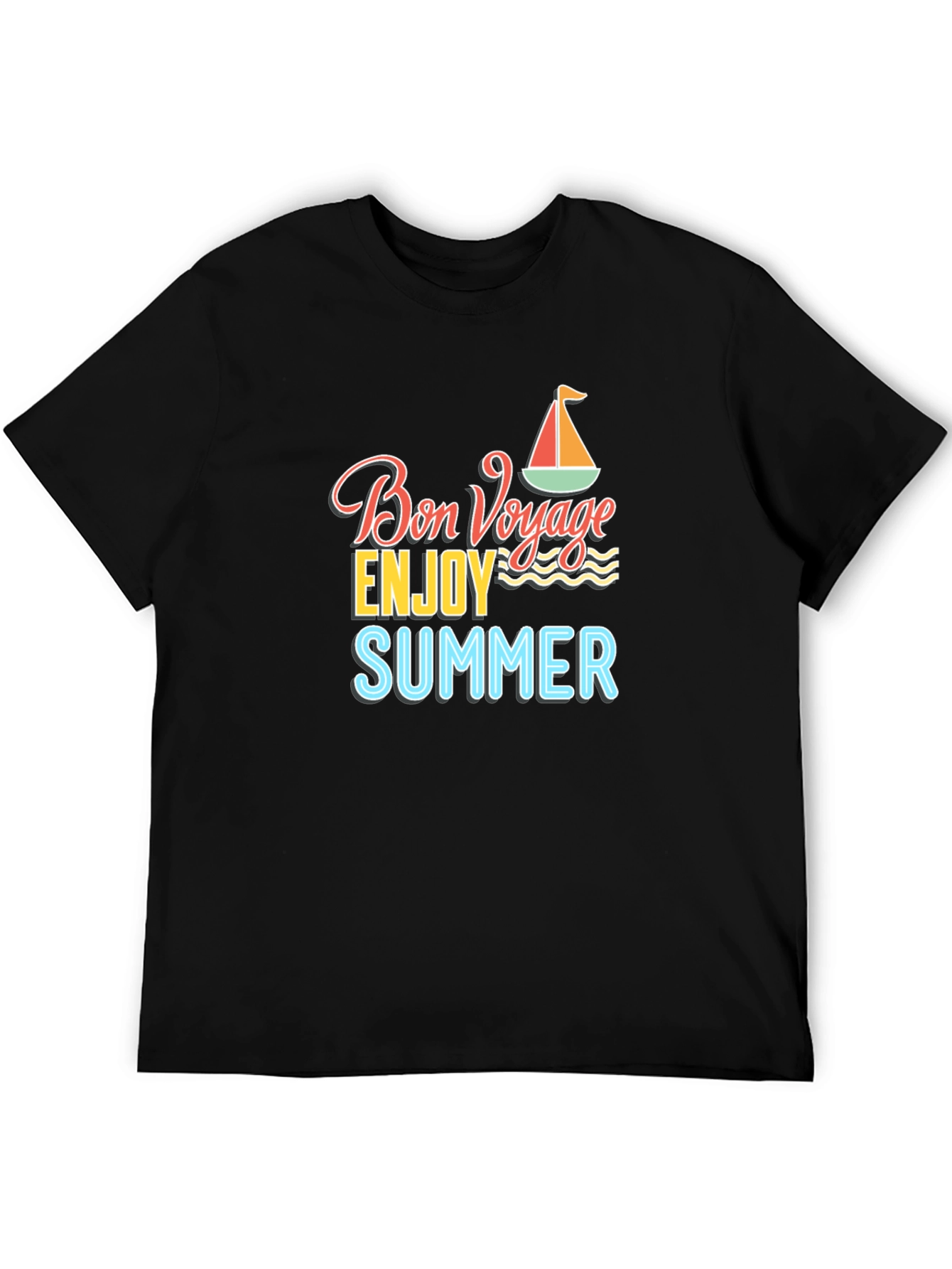 Bon Voyage Summer Graphic Tee - Black Cotton T-Shirt