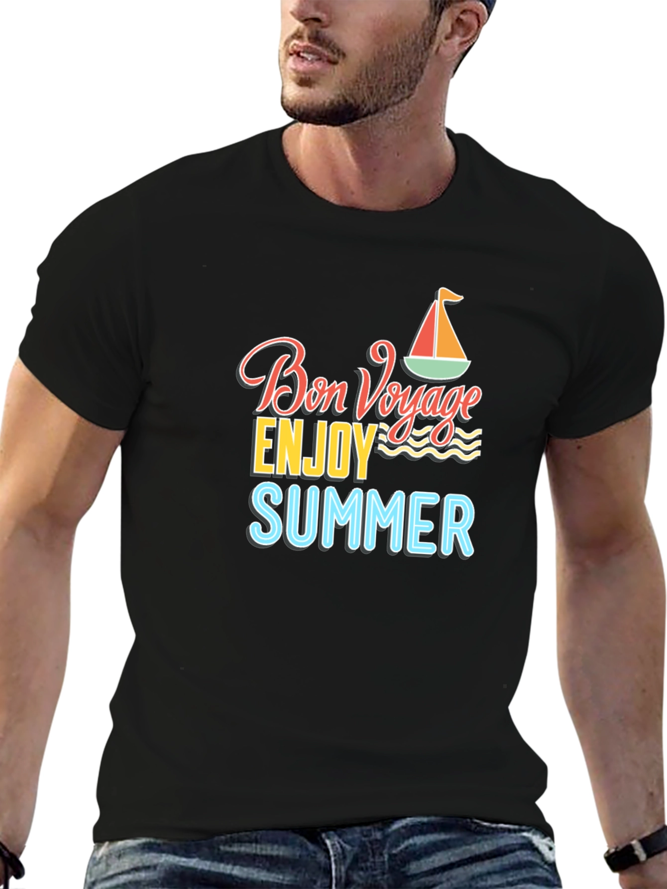 Bon Voyage Summer Graphic Tee - Black Cotton T-Shirt