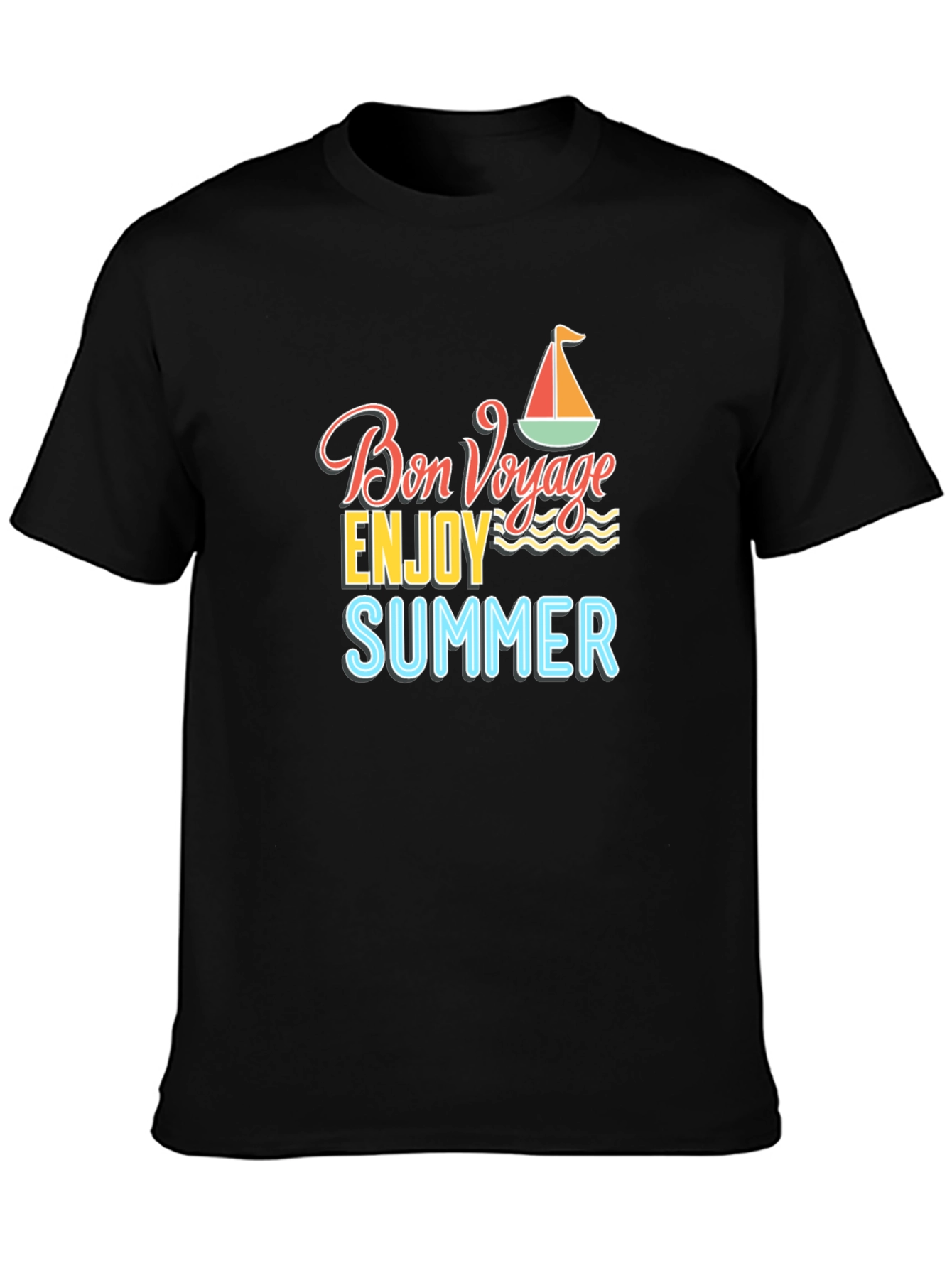 Bon Voyage Summer Graphic Tee - Black Cotton T-Shirt