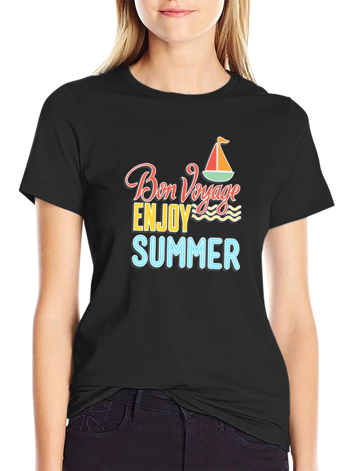 Bon Voyage Summer Graphic Tee - Black Cotton T-Shirt