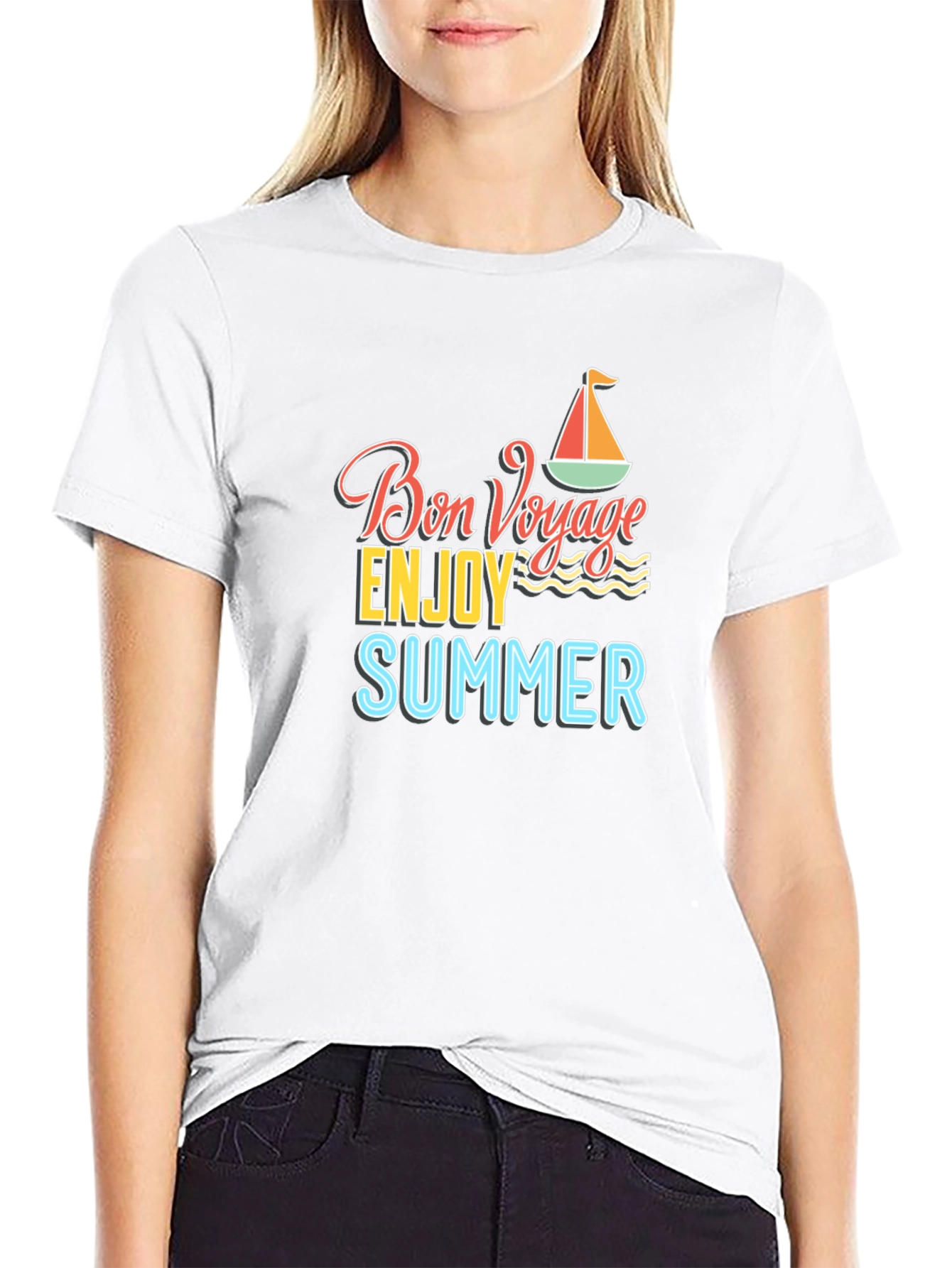 Bon Voyage Summer Graphic Tee - Black Cotton T-Shirt