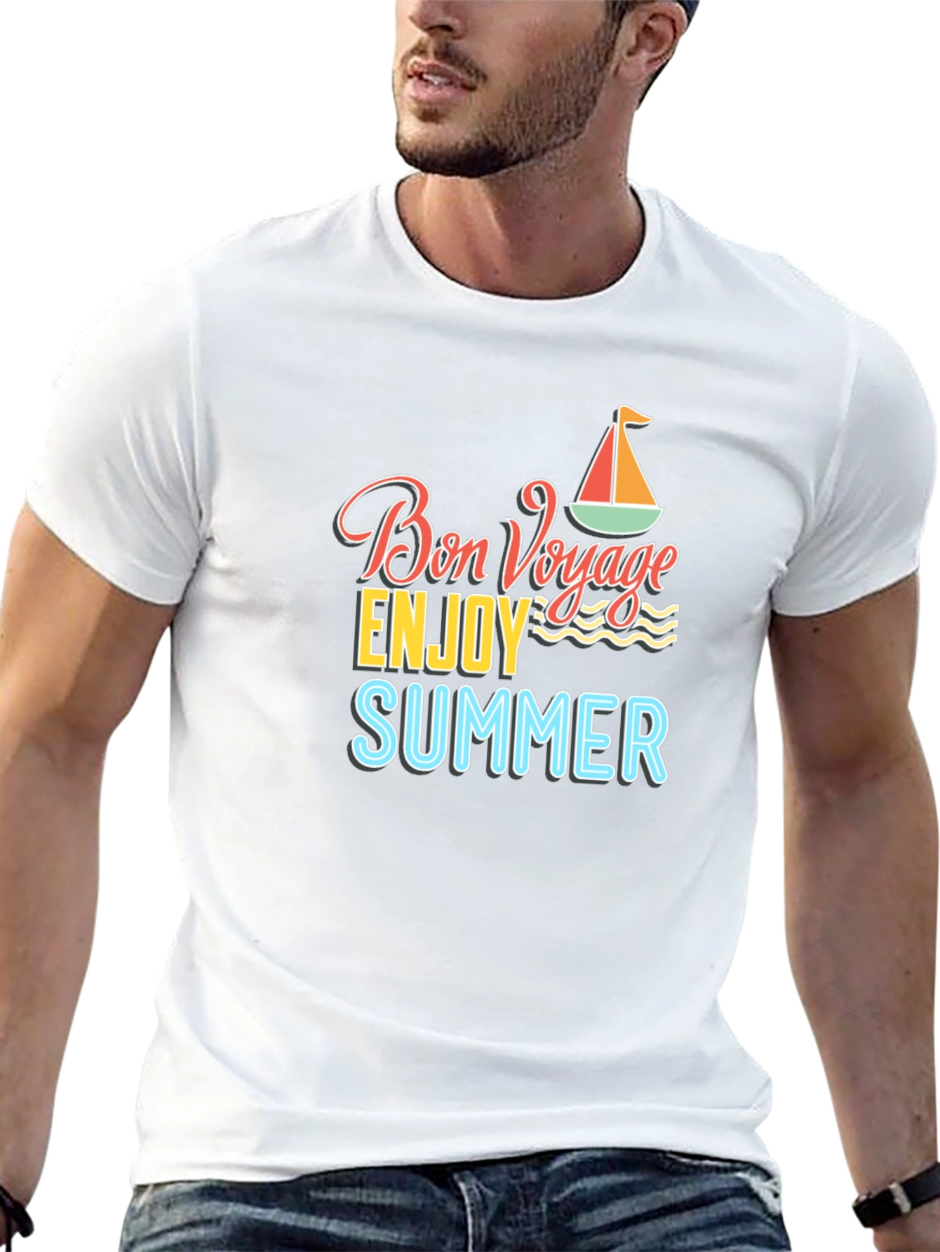 Bon Voyage Summer Graphic Tee - Black Cotton T-Shirt