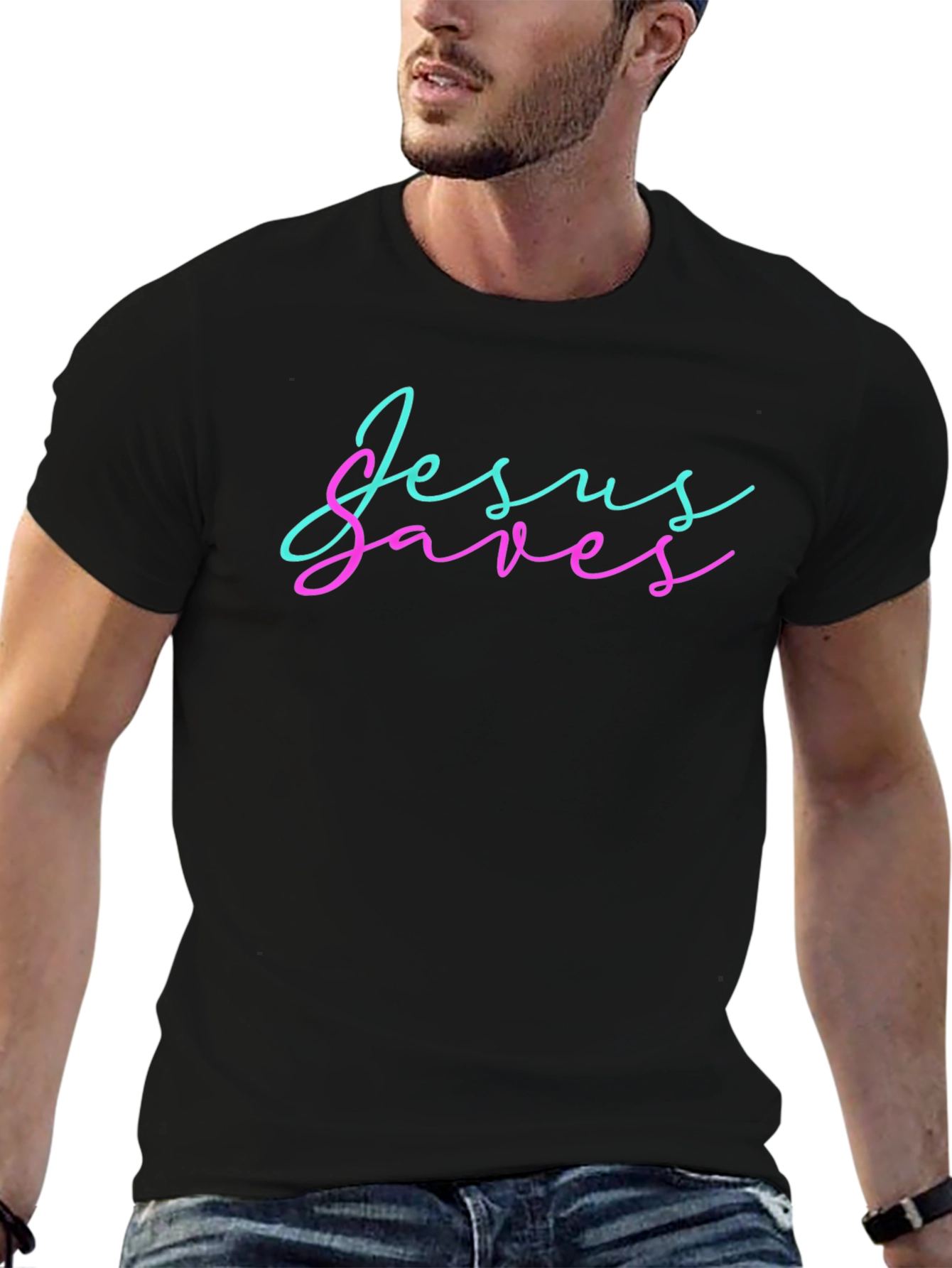 Jesus Saves Black Graphic T-Shirt