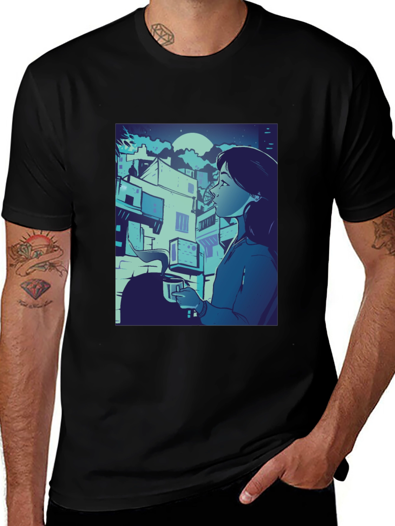 Artistic Anime Graphic Black Tee