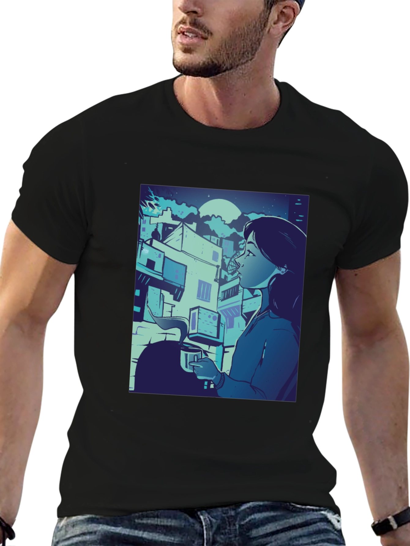 Artistic Anime Graphic Black Tee