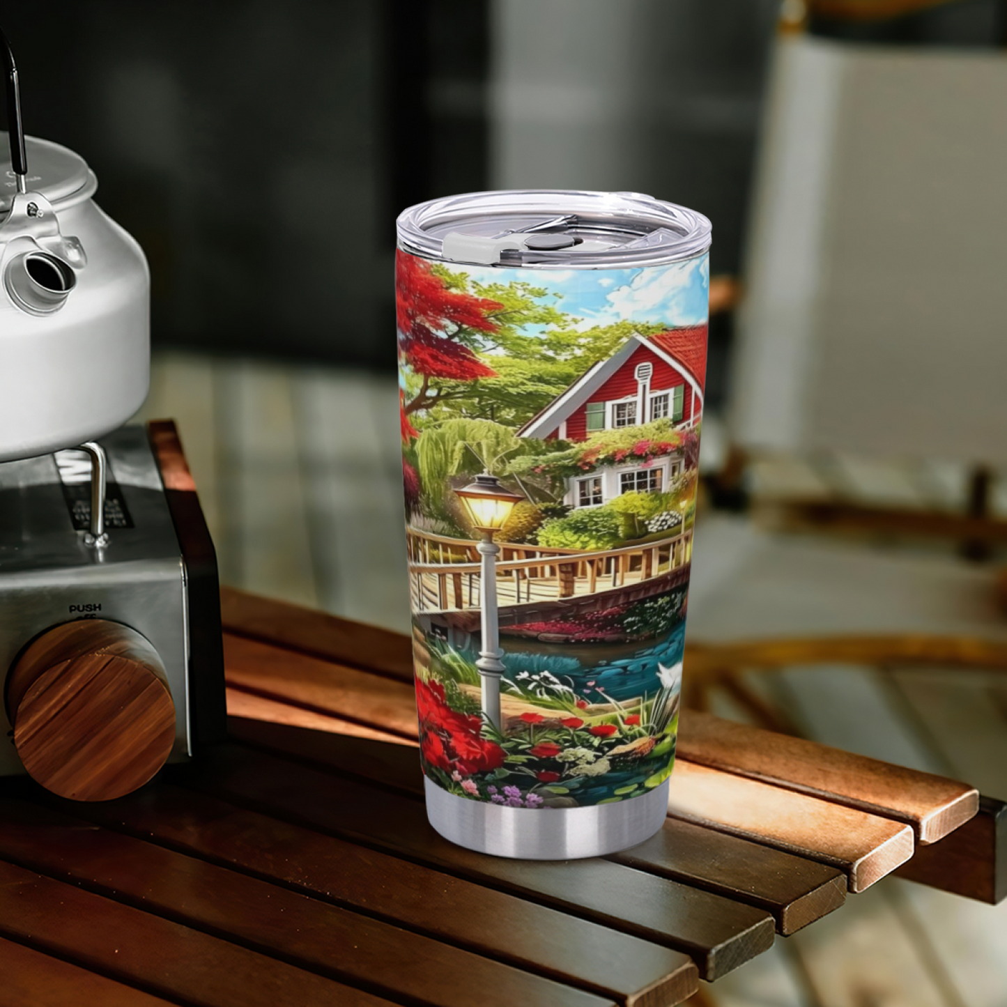Dreamy Dutch Red Cottage Floral Watercolor Insulated Tumbler
