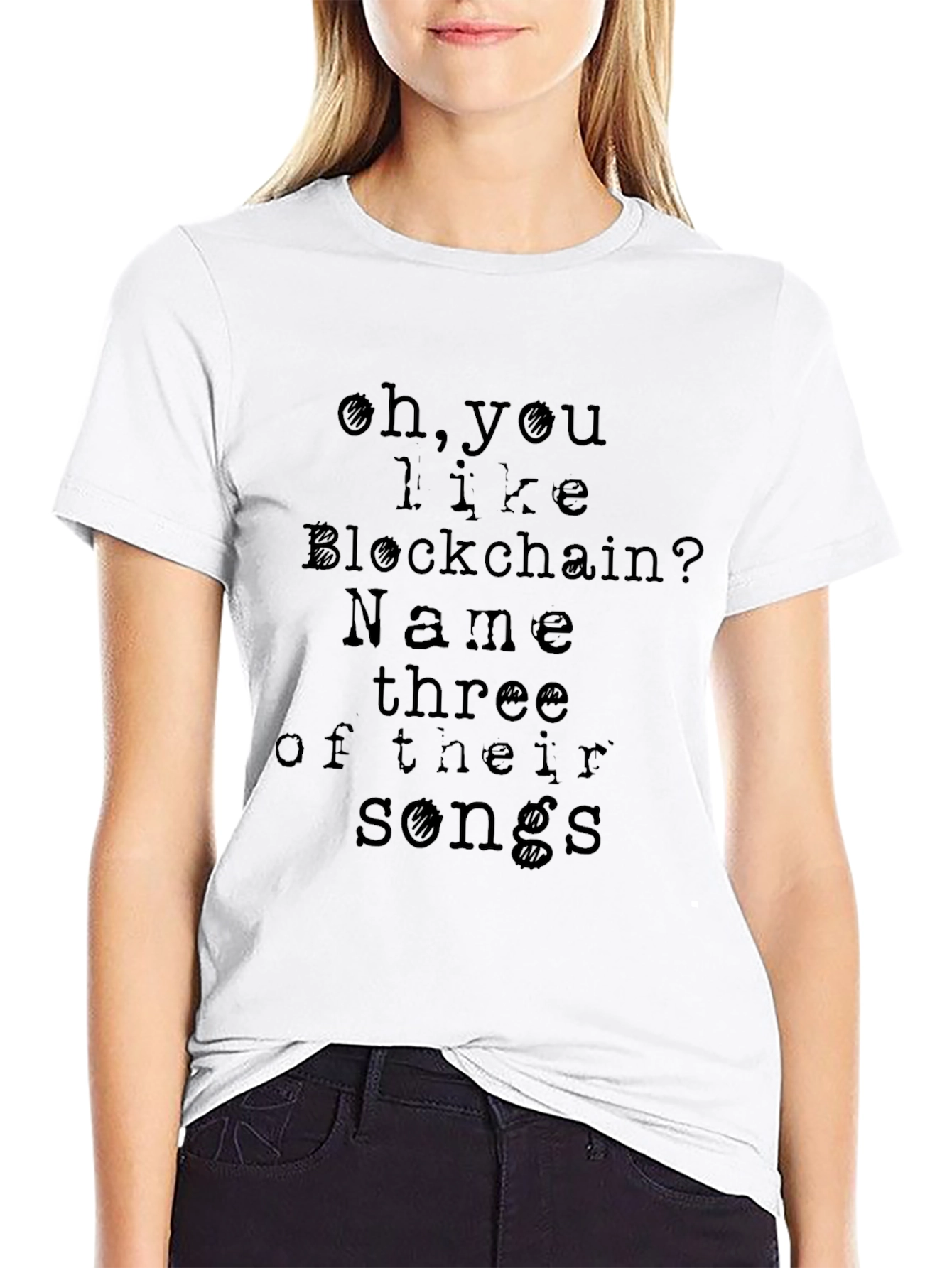 Blockchain Humor T-Shirt - Name Three Songs