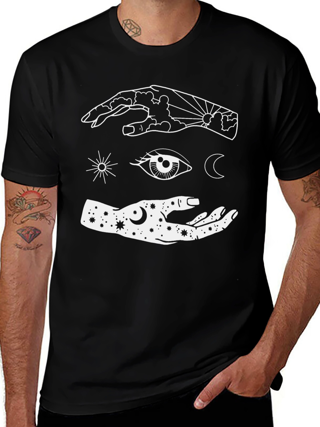 Celestial Hand Graphic Tee - Unisex Black T-Shirt