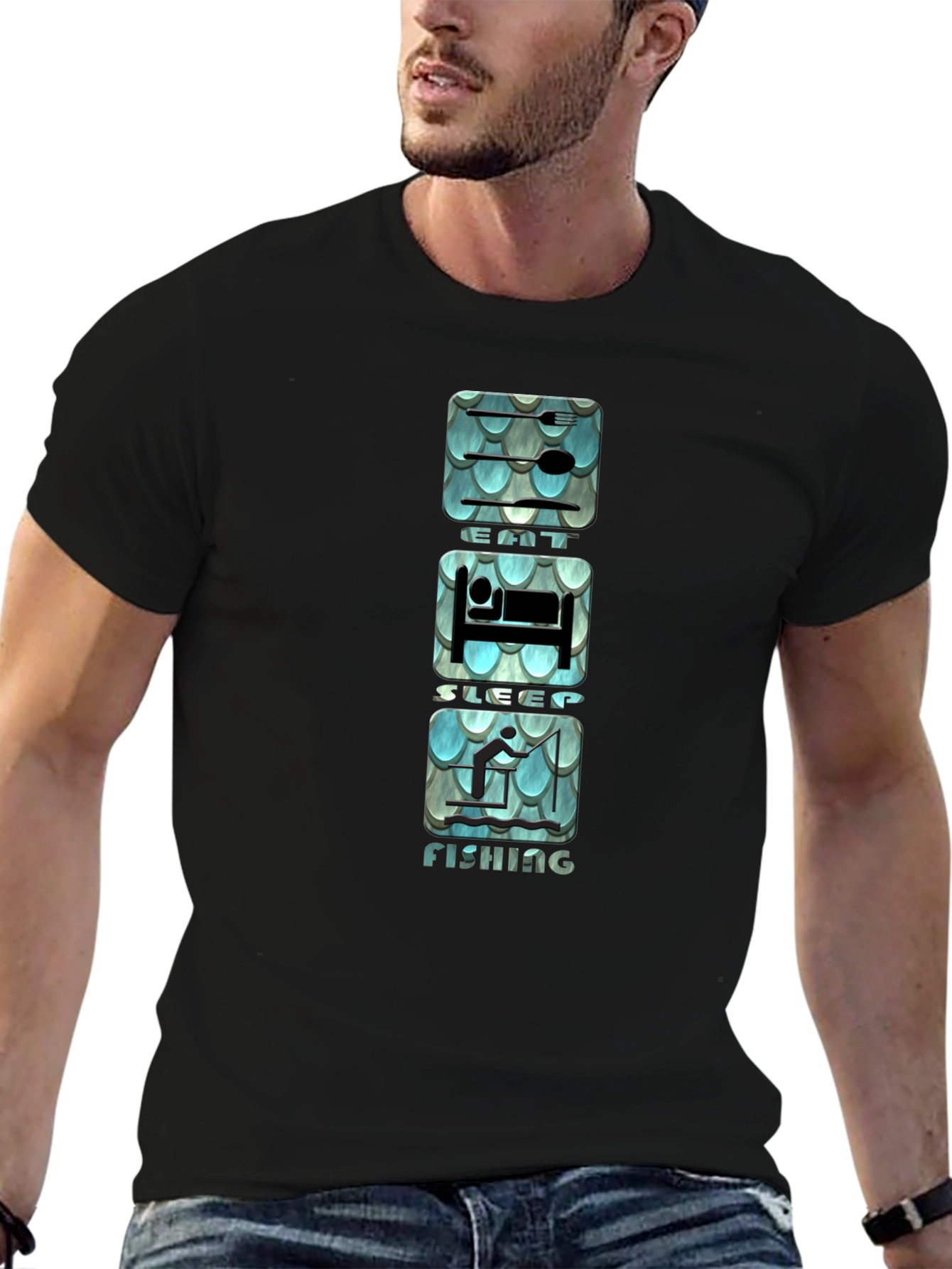 Eat Sleep Fishing Graphic Tee - Black Cotton T-Shirt