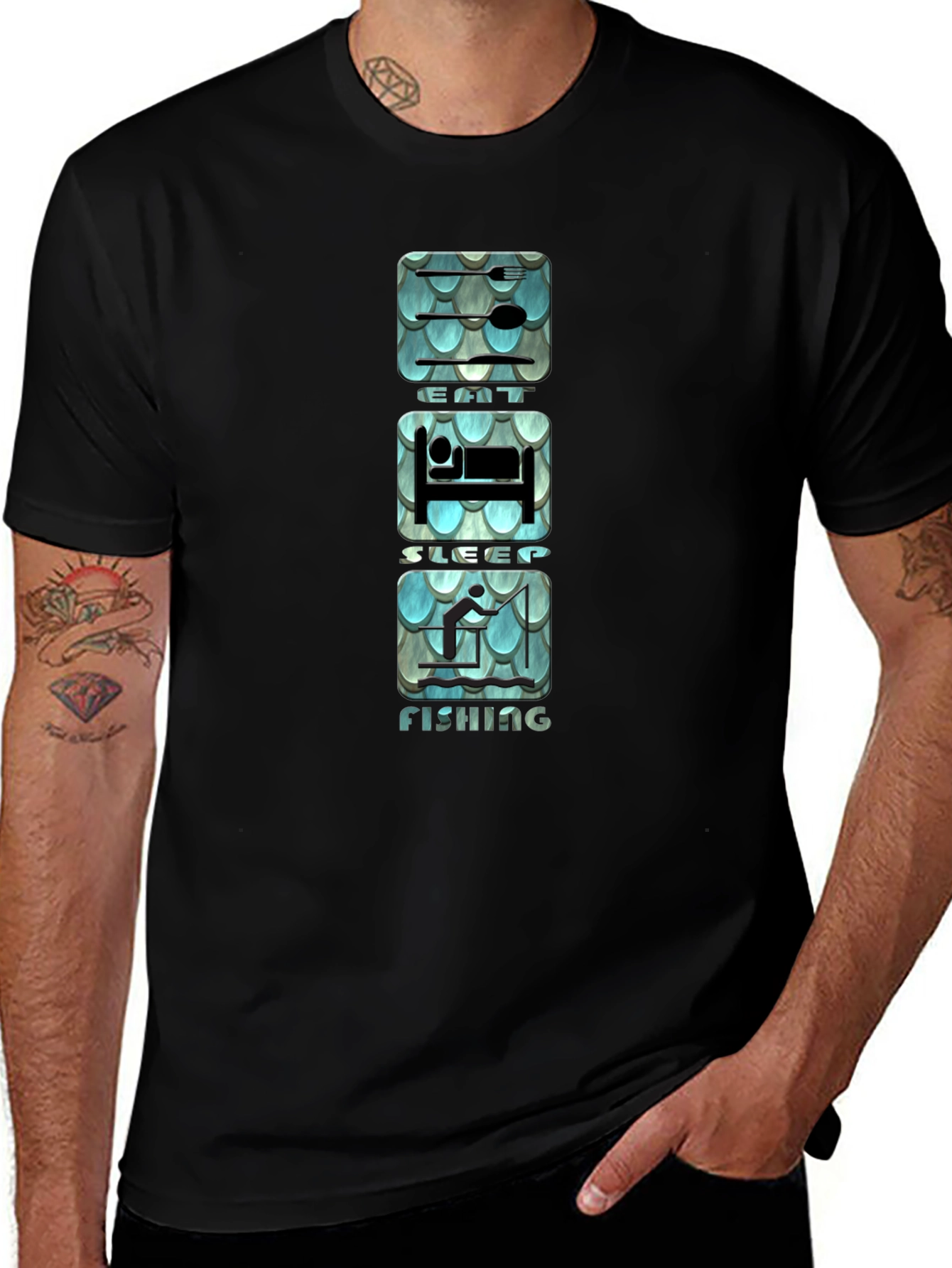Eat Sleep Fishing Graphic Tee - Black Cotton T-Shirt